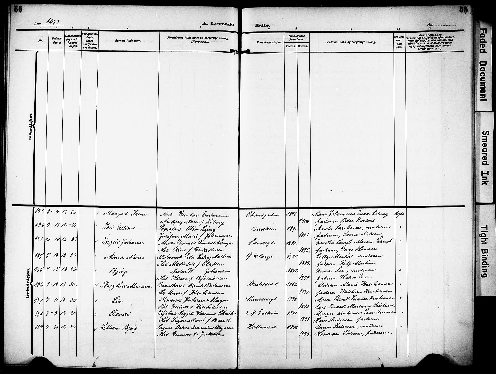 Skien kirkebøker, SAKO/A-302/G/Ga/L0010: Parish register (copy) no. 10, 1920-1931, p. 55
