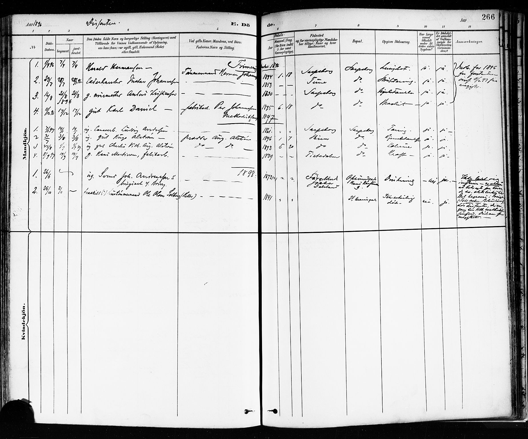 Sarpsborg prestekontor Kirkebøker, SAO/A-2006/F/Fa/L0004: Parish register (official) no. 4, 1892-1899, p. 266