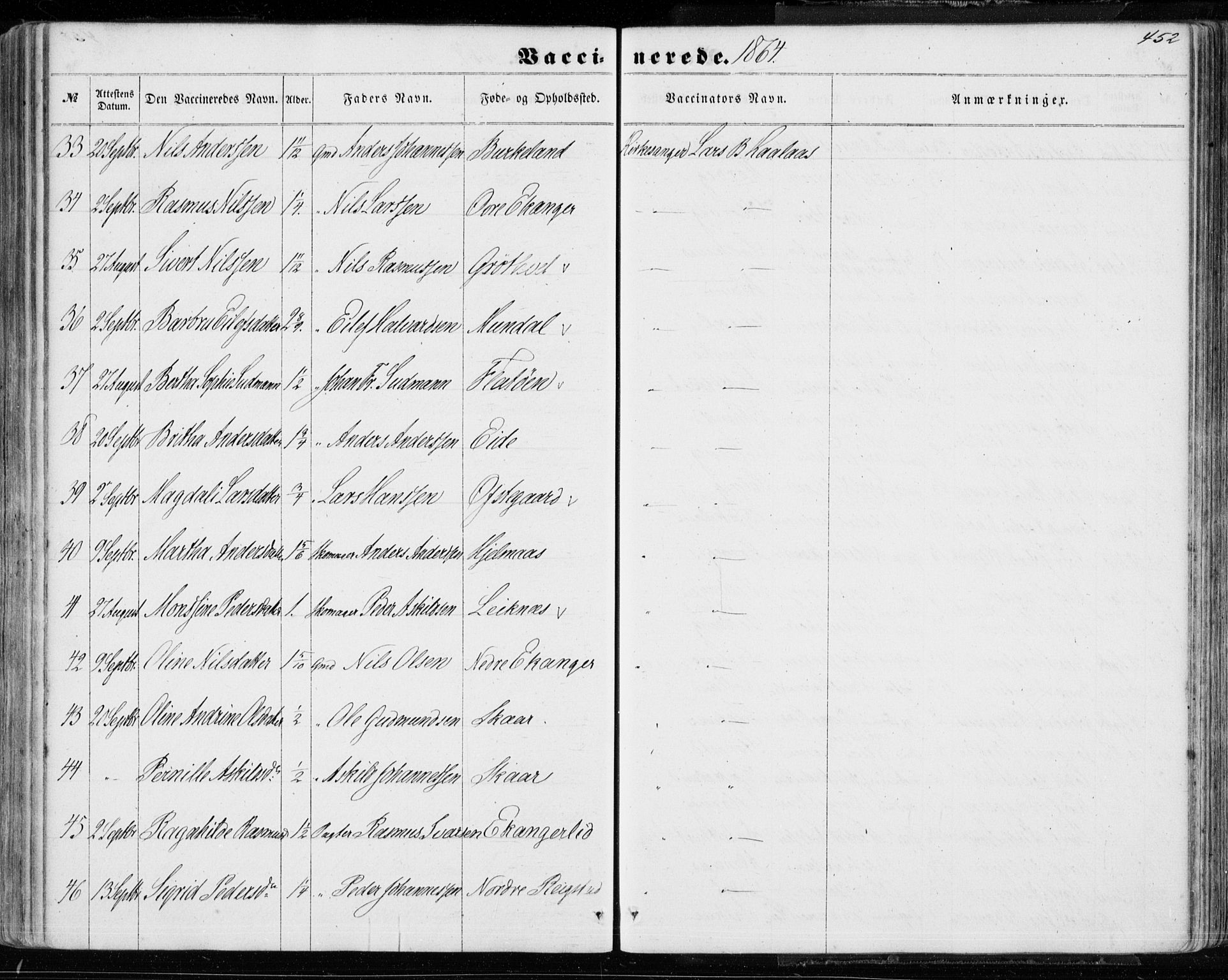 Hamre sokneprestembete, AV/SAB-A-75501/H/Ha/Haa/Haaa/L0014: Parish register (official) no. A 14, 1858-1872, p. 452