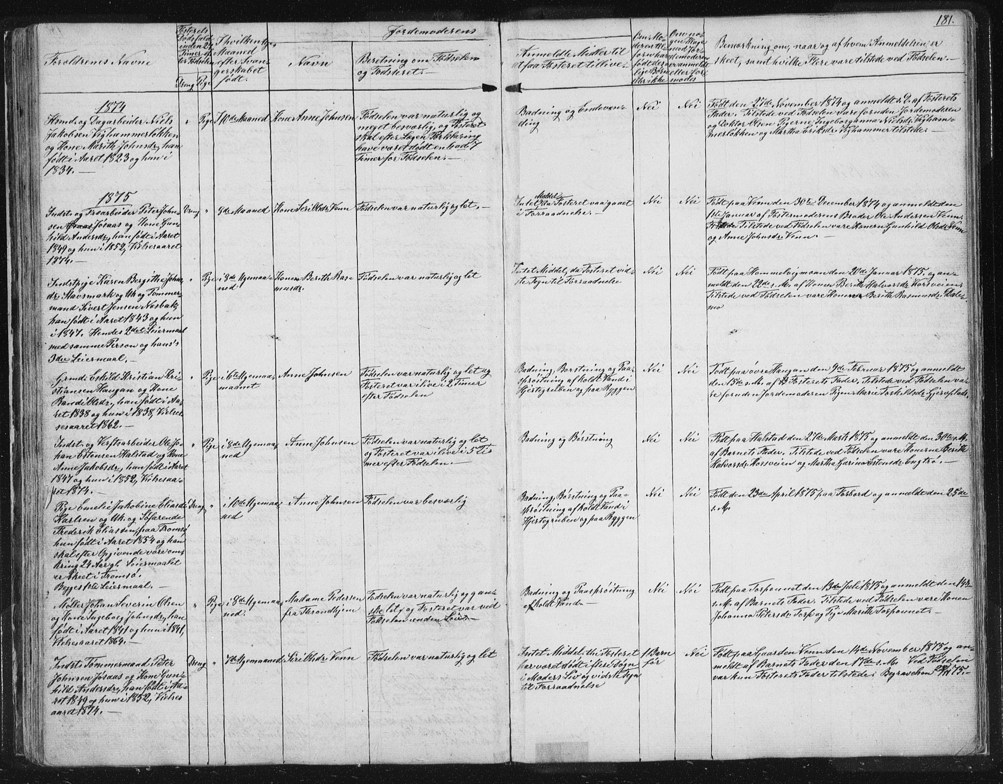Ministerialprotokoller, klokkerbøker og fødselsregistre - Sør-Trøndelag, AV/SAT-A-1456/616/L0406: Parish register (official) no. 616A03, 1843-1879, p. 181