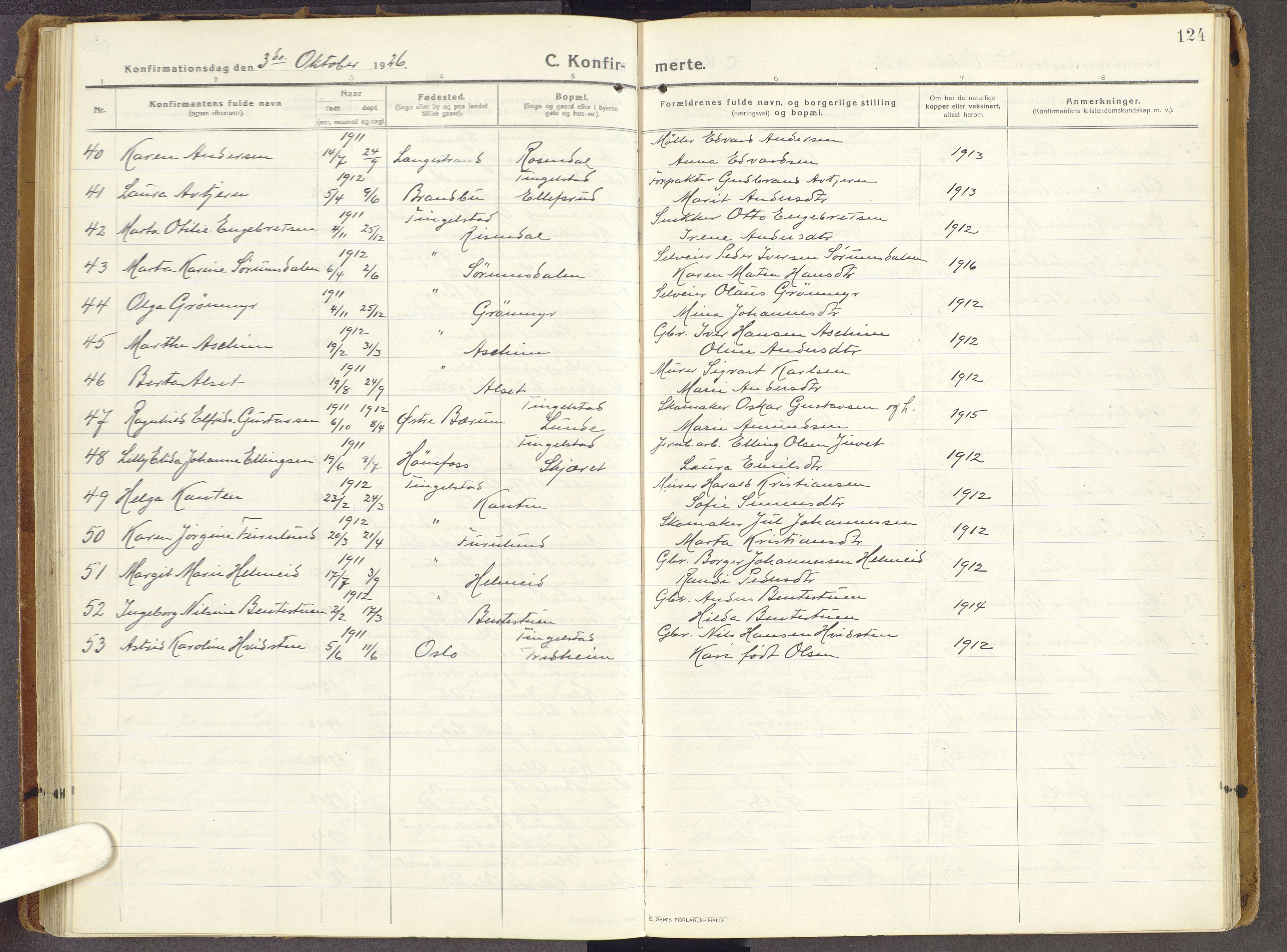 Brandbu prestekontor, SAH/PREST-114/H/Ha/Haa/L0003: Parish register (official) no. 3, 1914-1928, p. 124