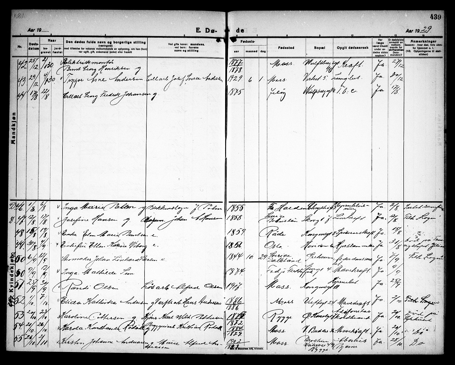 Moss prestekontor Kirkebøker, AV/SAO-A-2003/G/Ga/L0009: Parish register (copy) no. I 9, 1924-1937, p. 439