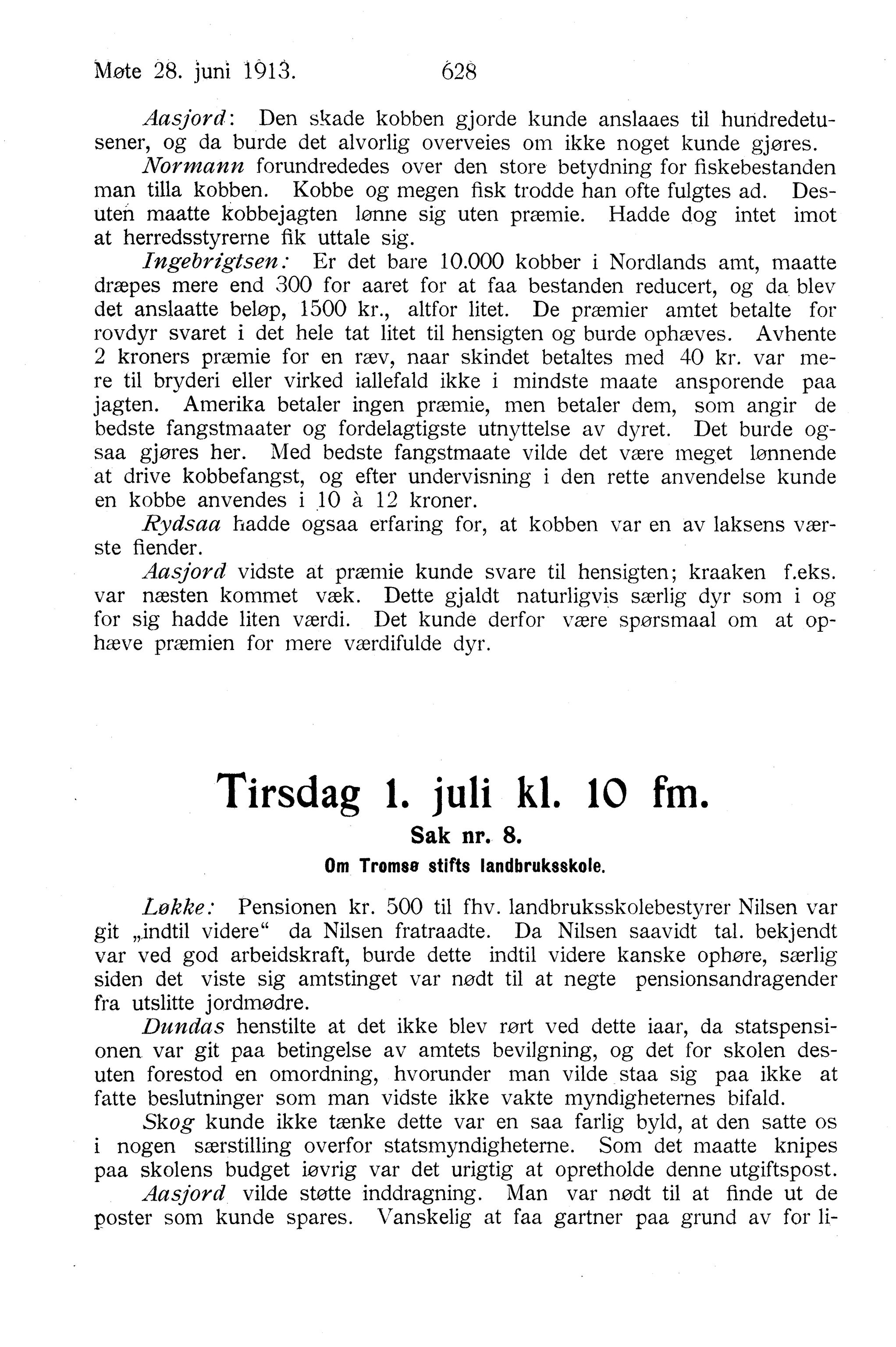 Nordland Fylkeskommune. Fylkestinget, AIN/NFK-17/176/A/Ac/L0036: Fylkestingsforhandlinger 1913, 1913, p. 628