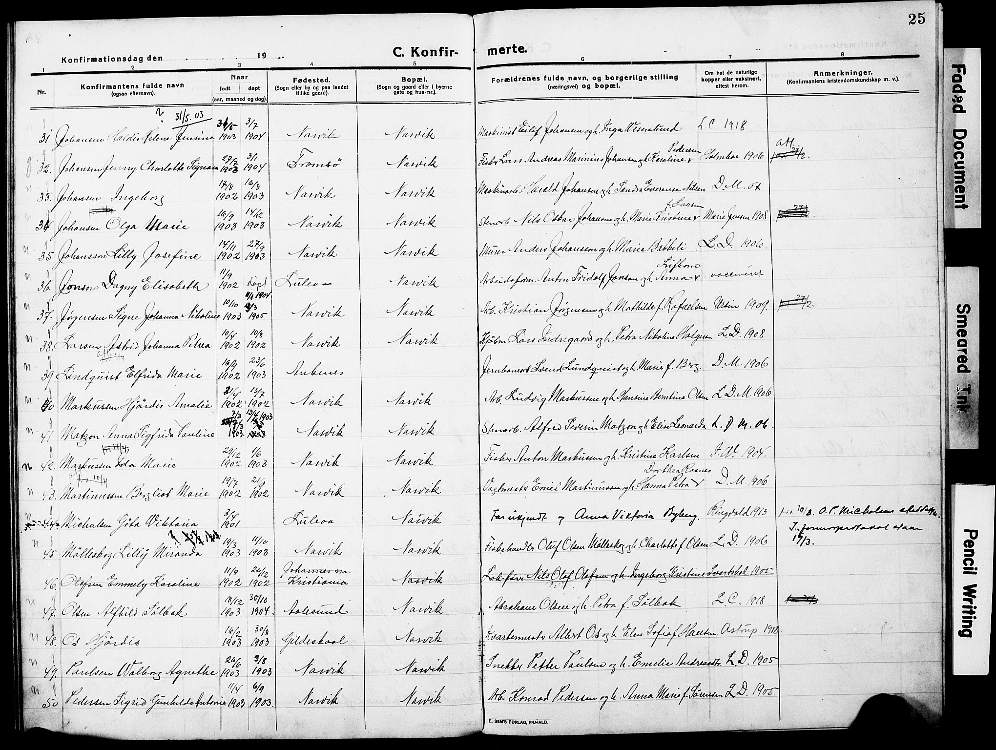 Ministerialprotokoller, klokkerbøker og fødselsregistre - Nordland, AV/SAT-A-1459/871/L0989: Parish register (official) no. 871A05, 1915-1922, p. 25