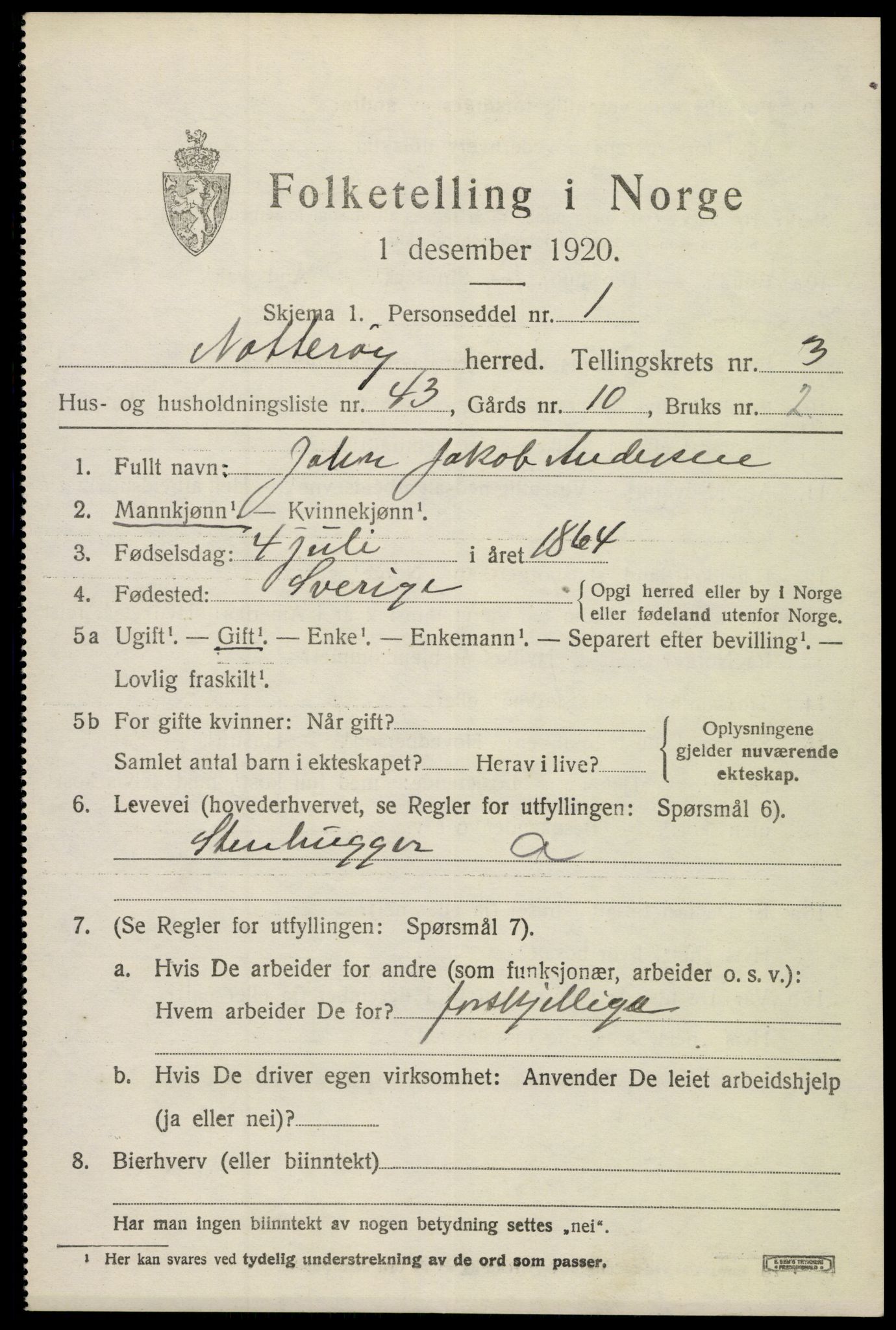 SAKO, 1920 census for Nøtterøy, 1920, p. 6005