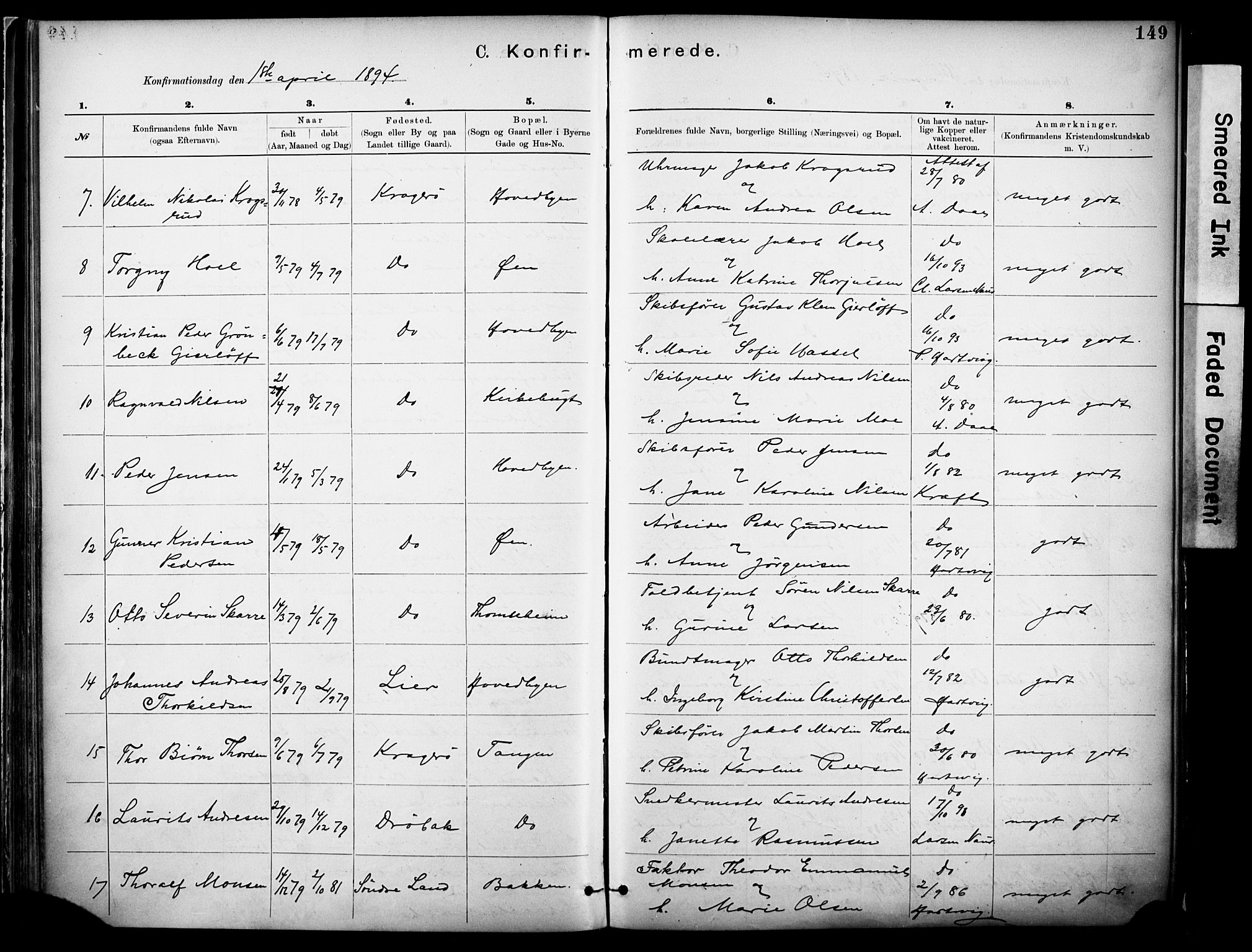 Kragerø kirkebøker, SAKO/A-278/F/Fa/L0012: Parish register (official) no. 12, 1880-1904, p. 149