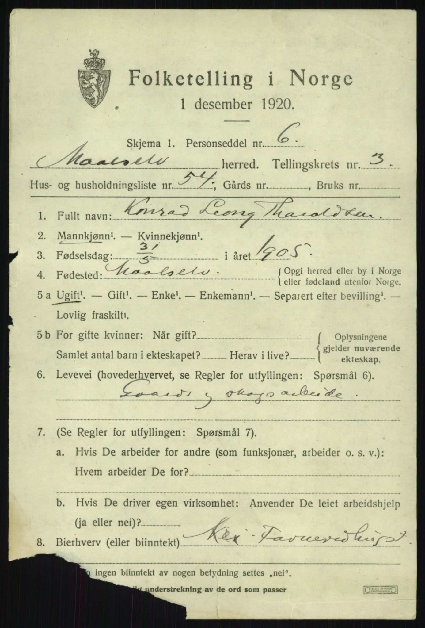 SATØ, 1920 census for Målselv, 1920, p. 2851