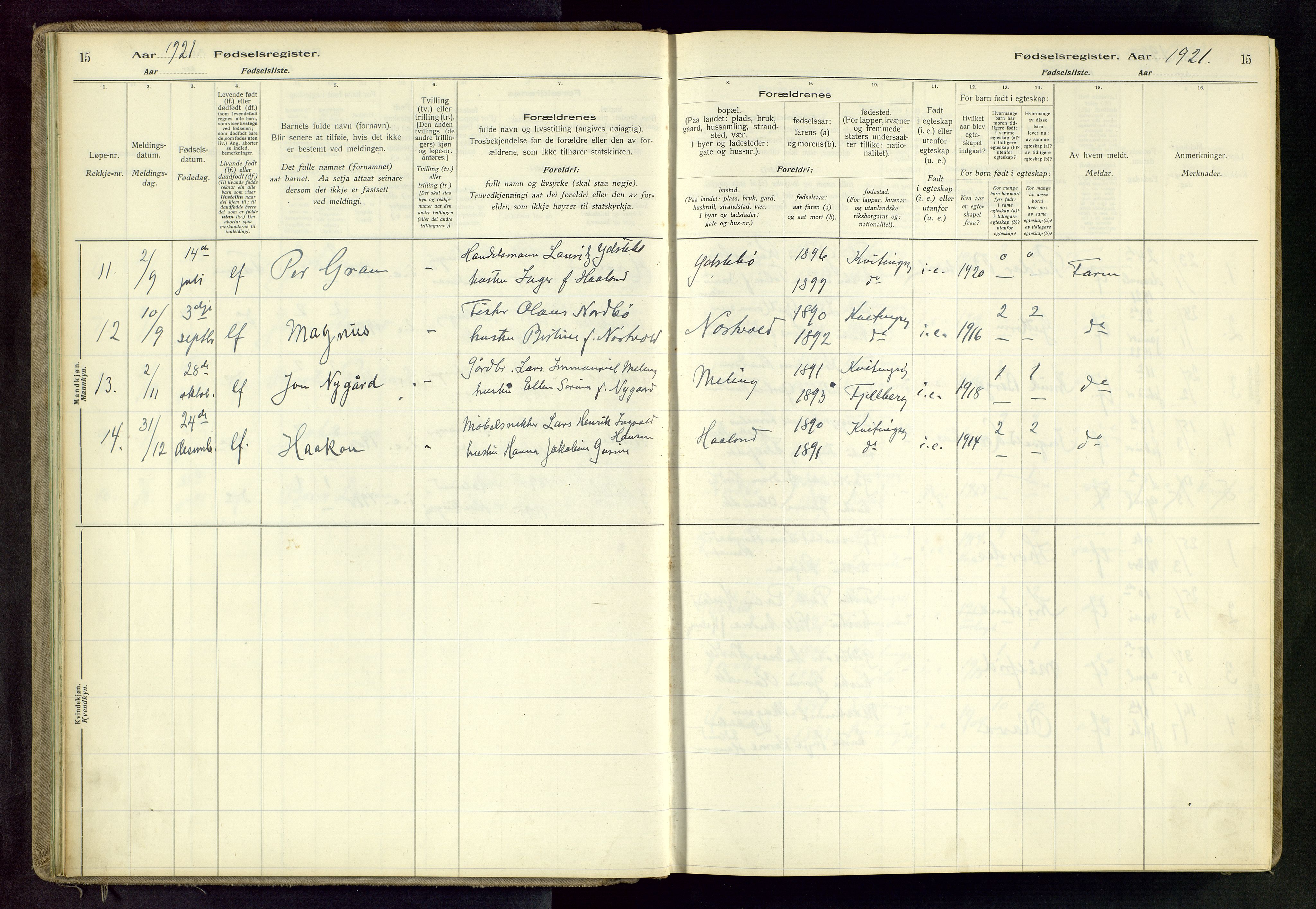 Randaberg sokneprestkontor, SAST/A-101798/001/A/L0004: Birth register no. 4, 1916-1982, p. 15