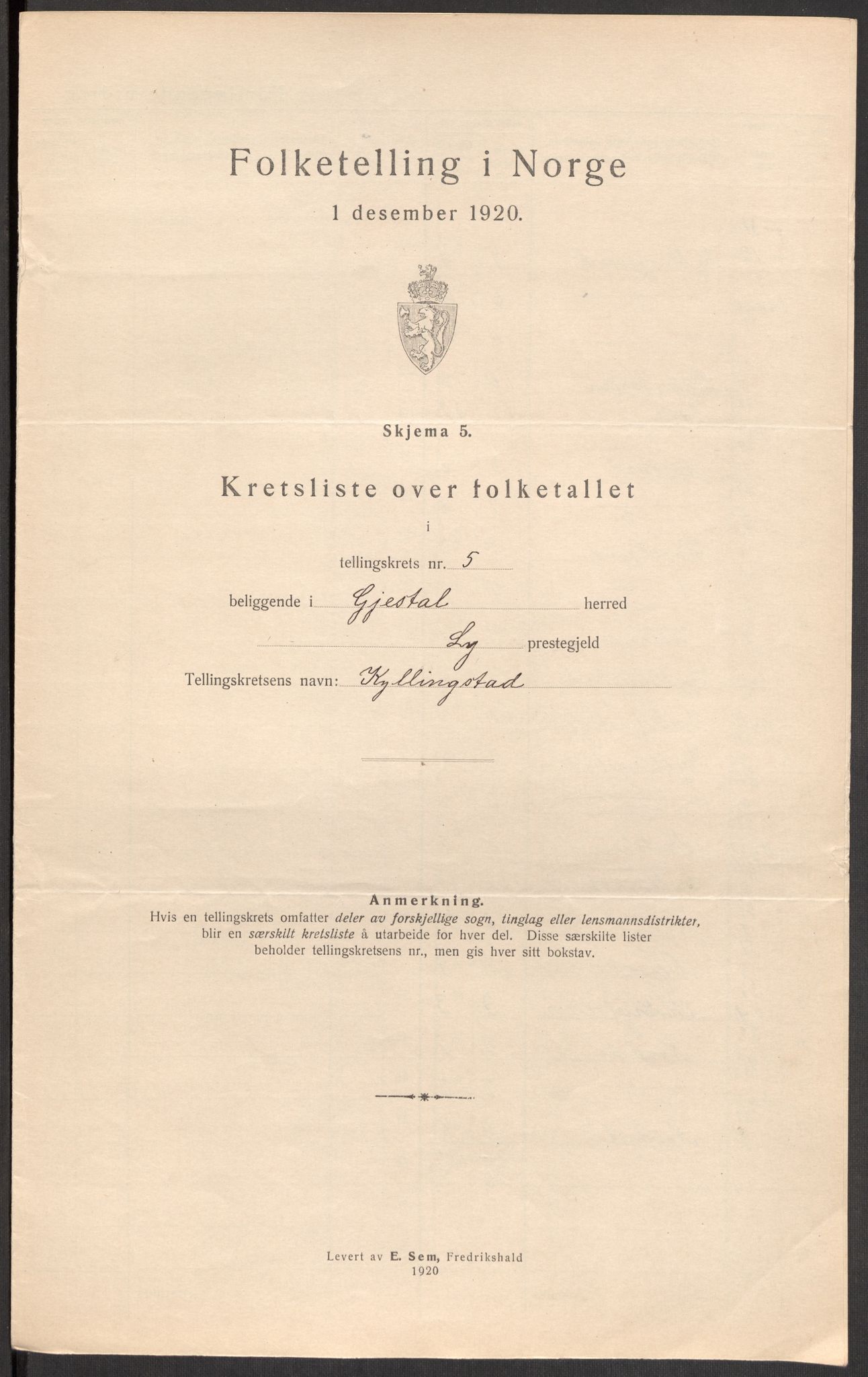 SAST, 1920 census for Gjesdal, 1920, p. 19