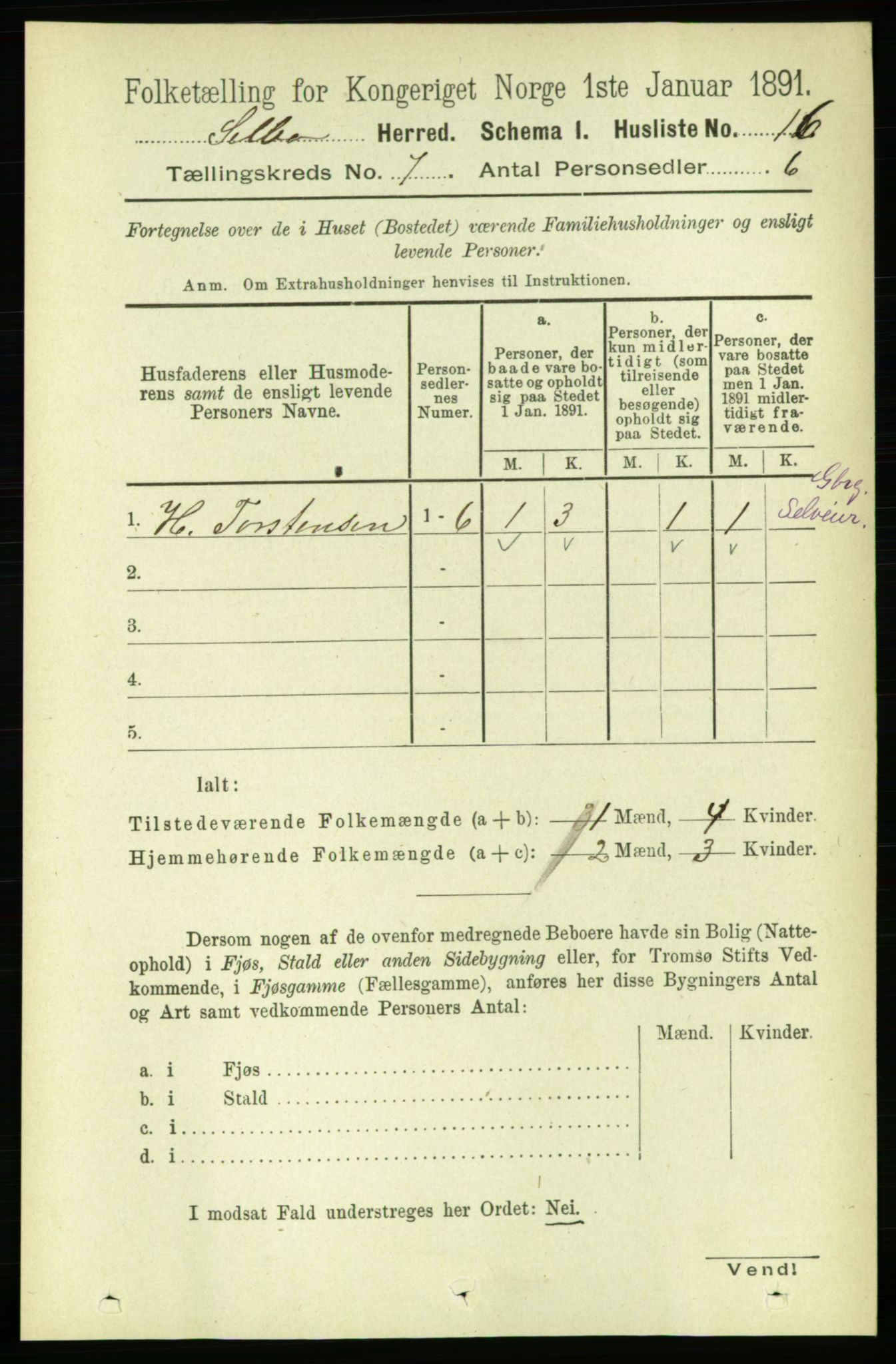 RA, 1891 census for 1664 Selbu, 1891, p. 2536