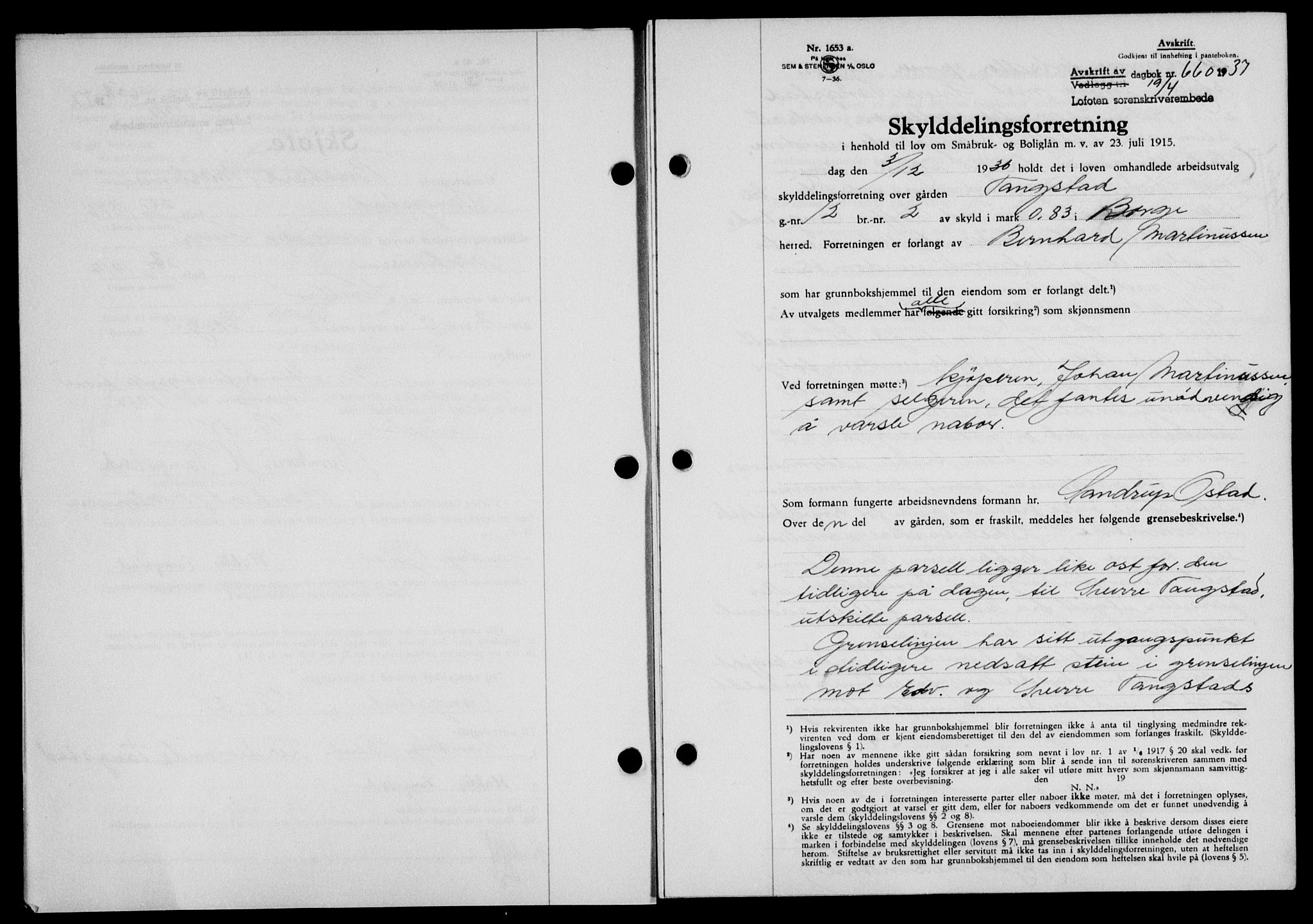 Lofoten sorenskriveri, SAT/A-0017/1/2/2C/L0002a: Mortgage book no. 2a, 1937-1937, Diary no: : 660/1937