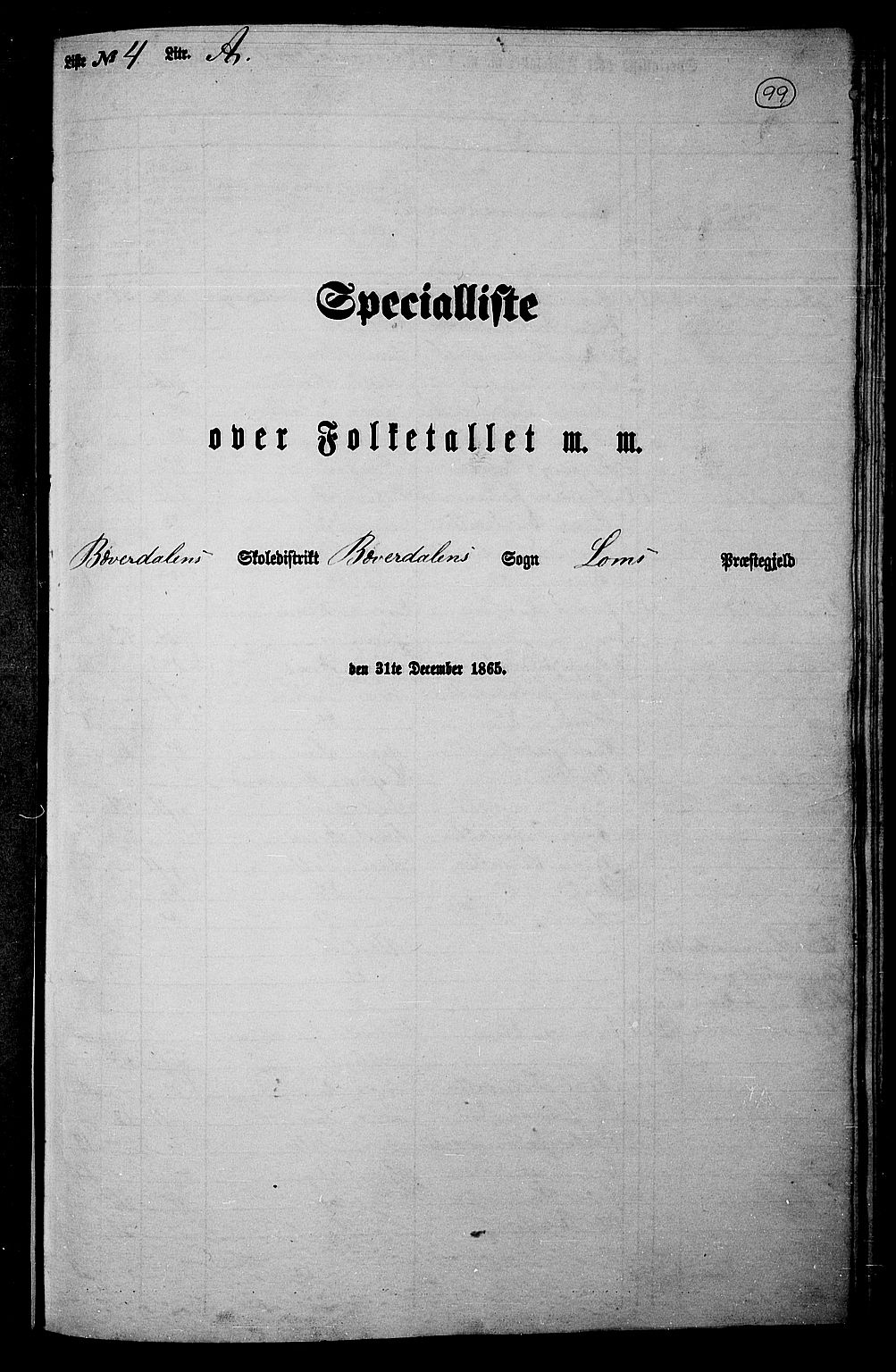 RA, 1865 census for Lom, 1865, p. 91