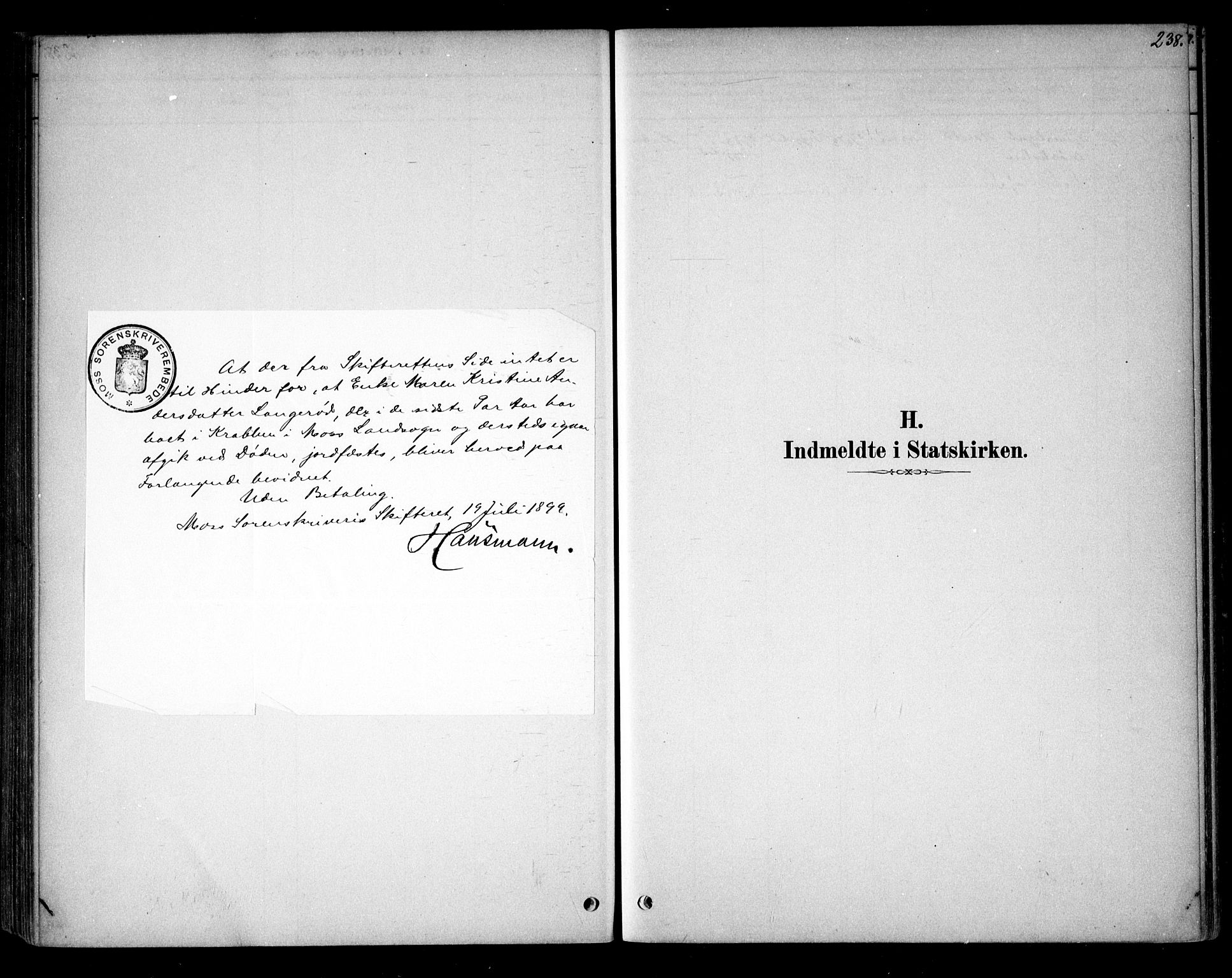 Vestby prestekontor Kirkebøker, SAO/A-10893/F/Fb/L0001: Parish register (official) no. II 1, 1878-1903, p. 238