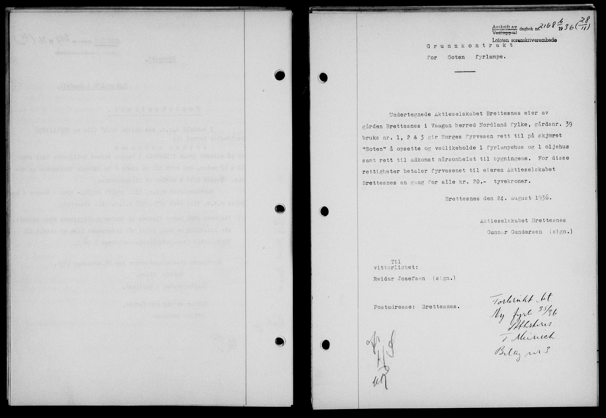 Lofoten sorenskriveri, SAT/A-0017/1/2/2C/L0001a: Mortgage book no. 1a, 1936-1937, Diary no: : 2168/1936