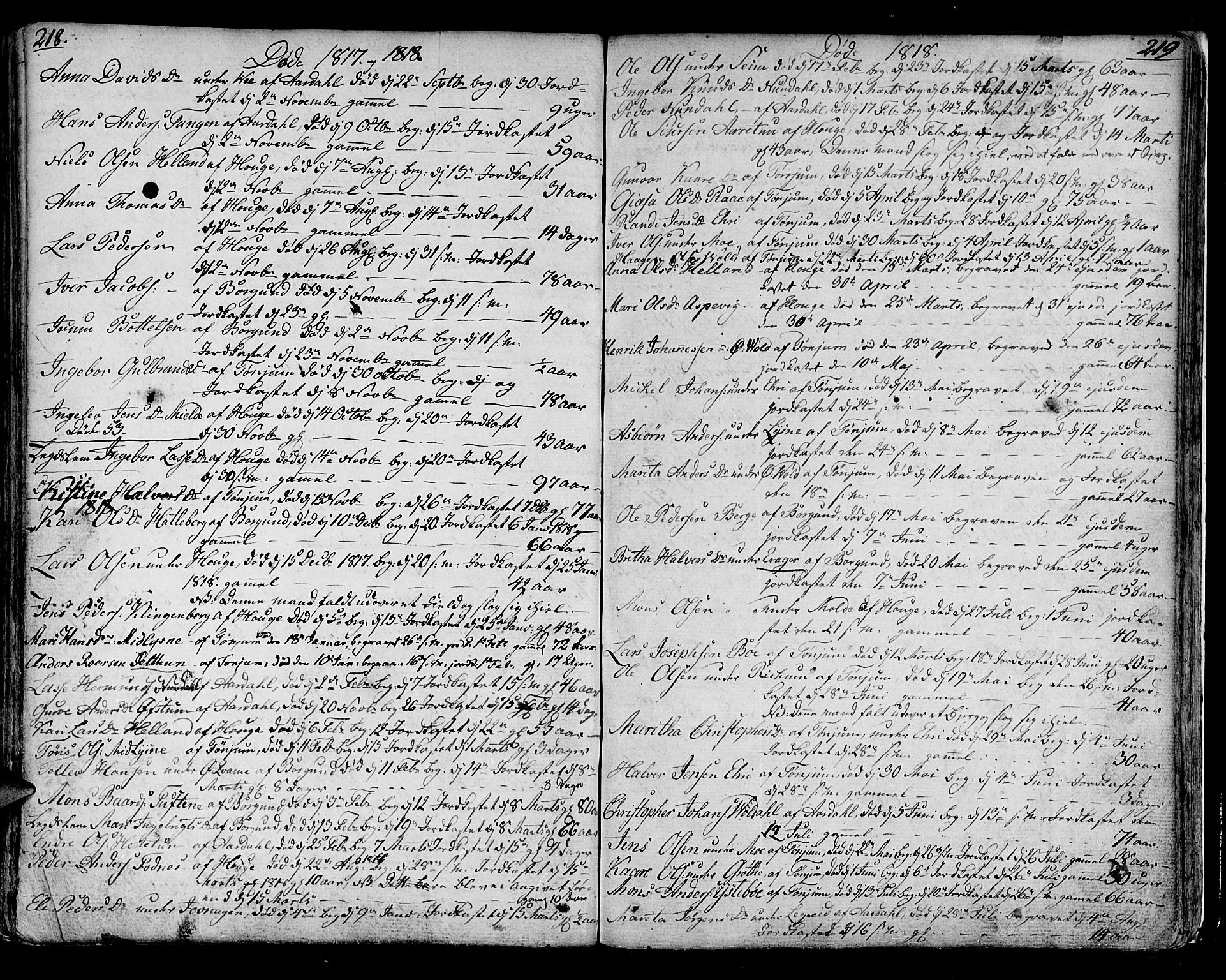 Lærdal sokneprestembete, SAB/A-81201: Parish register (official) no. A 4, 1805-1821, p. 218-219