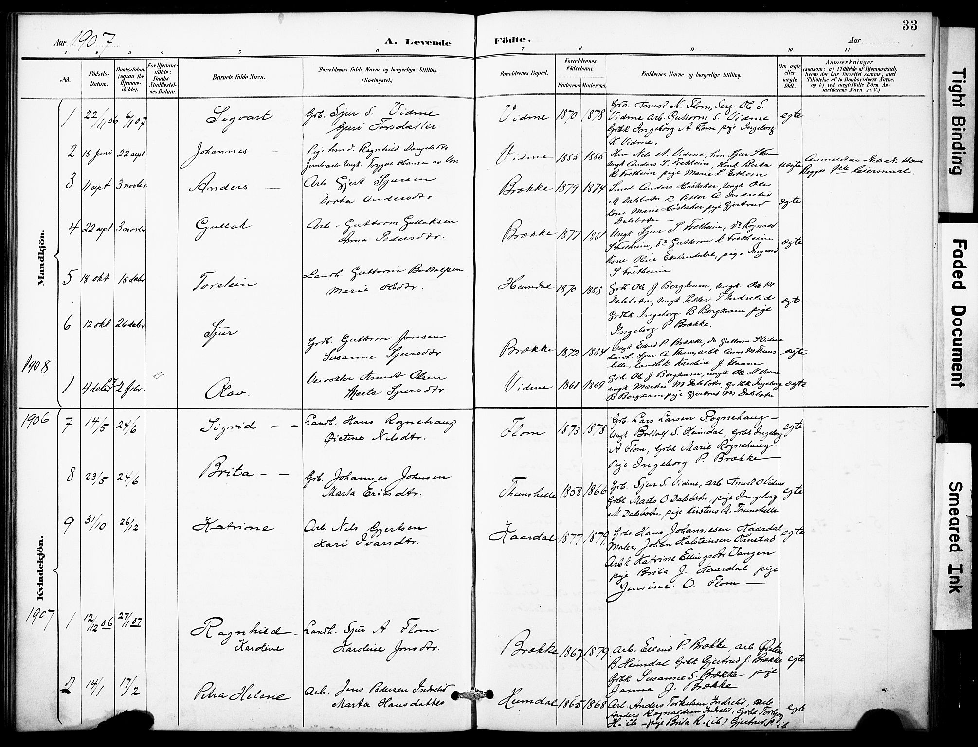 Aurland sokneprestembete, SAB/A-99937/H/Hb/Hbb/L0002: Parish register (copy) no. B 2, 1887-1929, p. 33