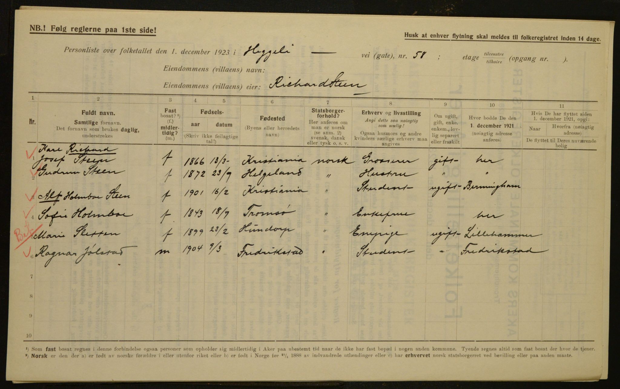 , Municipal Census 1923 for Aker, 1923, p. 2340