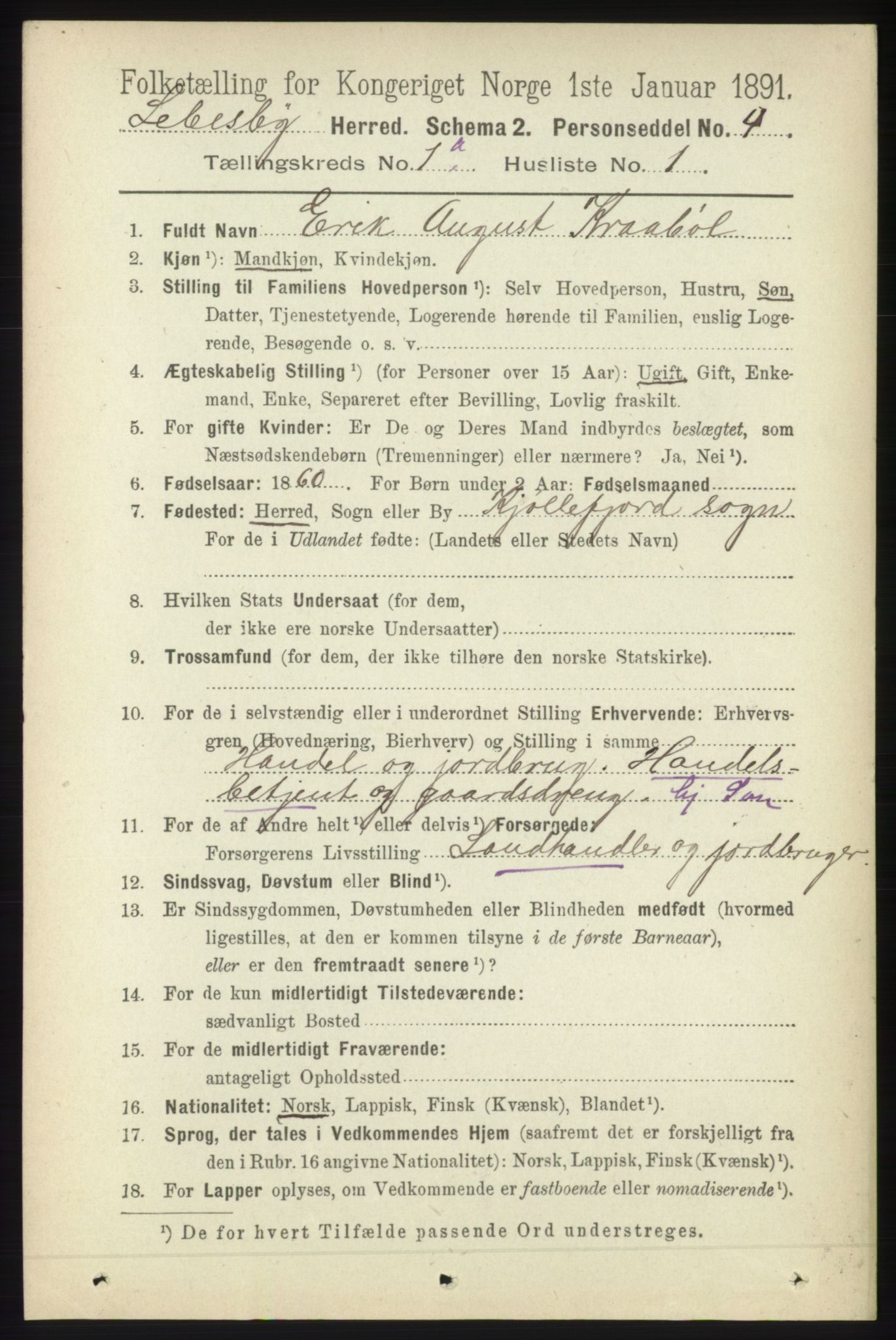 RA, 1891 census for 2022 Lebesby, 1891, p. 33