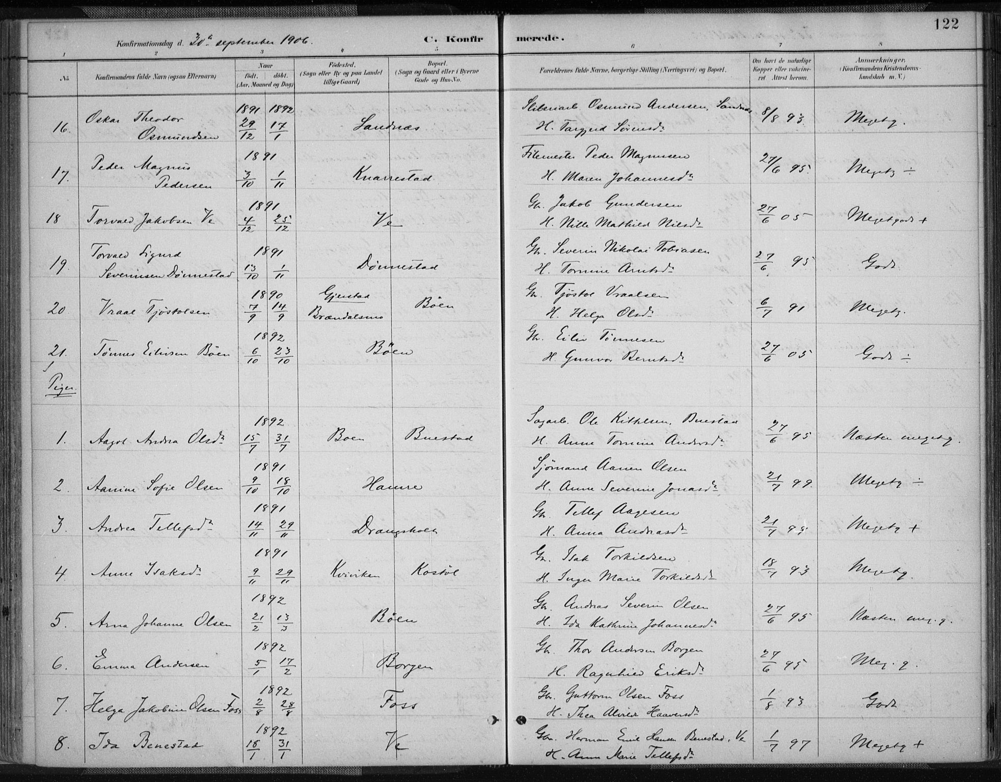 Tveit sokneprestkontor, AV/SAK-1111-0043/F/Fa/L0007: Parish register (official) no. A 7, 1887-1908, p. 122