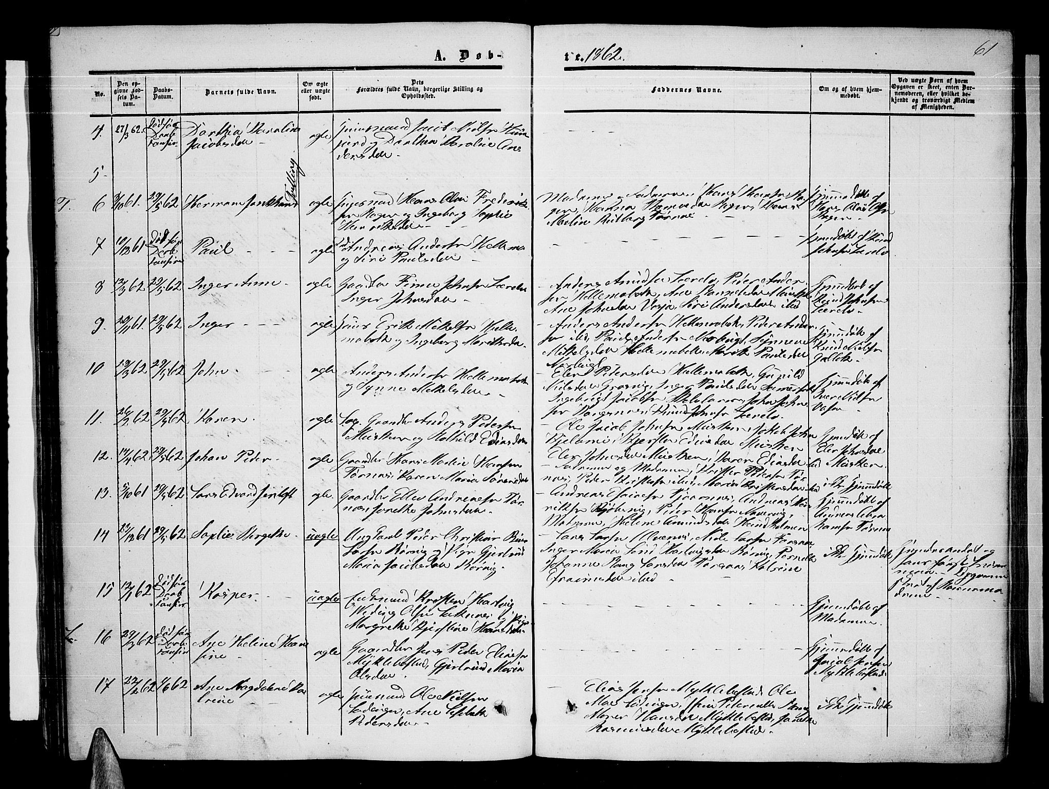 Ministerialprotokoller, klokkerbøker og fødselsregistre - Nordland, AV/SAT-A-1459/872/L1046: Parish register (copy) no. 872C02, 1852-1879, p. 61