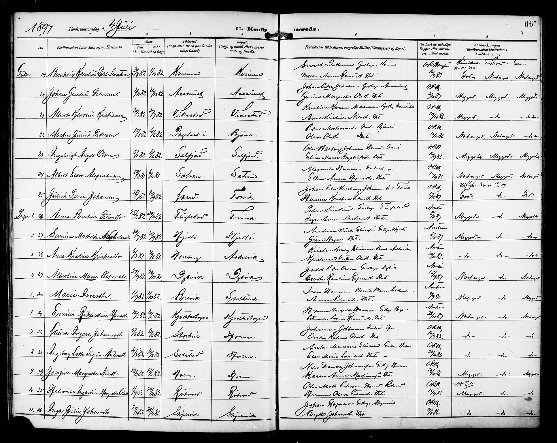 Ministerialprotokoller, klokkerbøker og fødselsregistre - Nordland, AV/SAT-A-1459/810/L0152: Parish register (official) no. 810A11, 1895-1899, p. 66