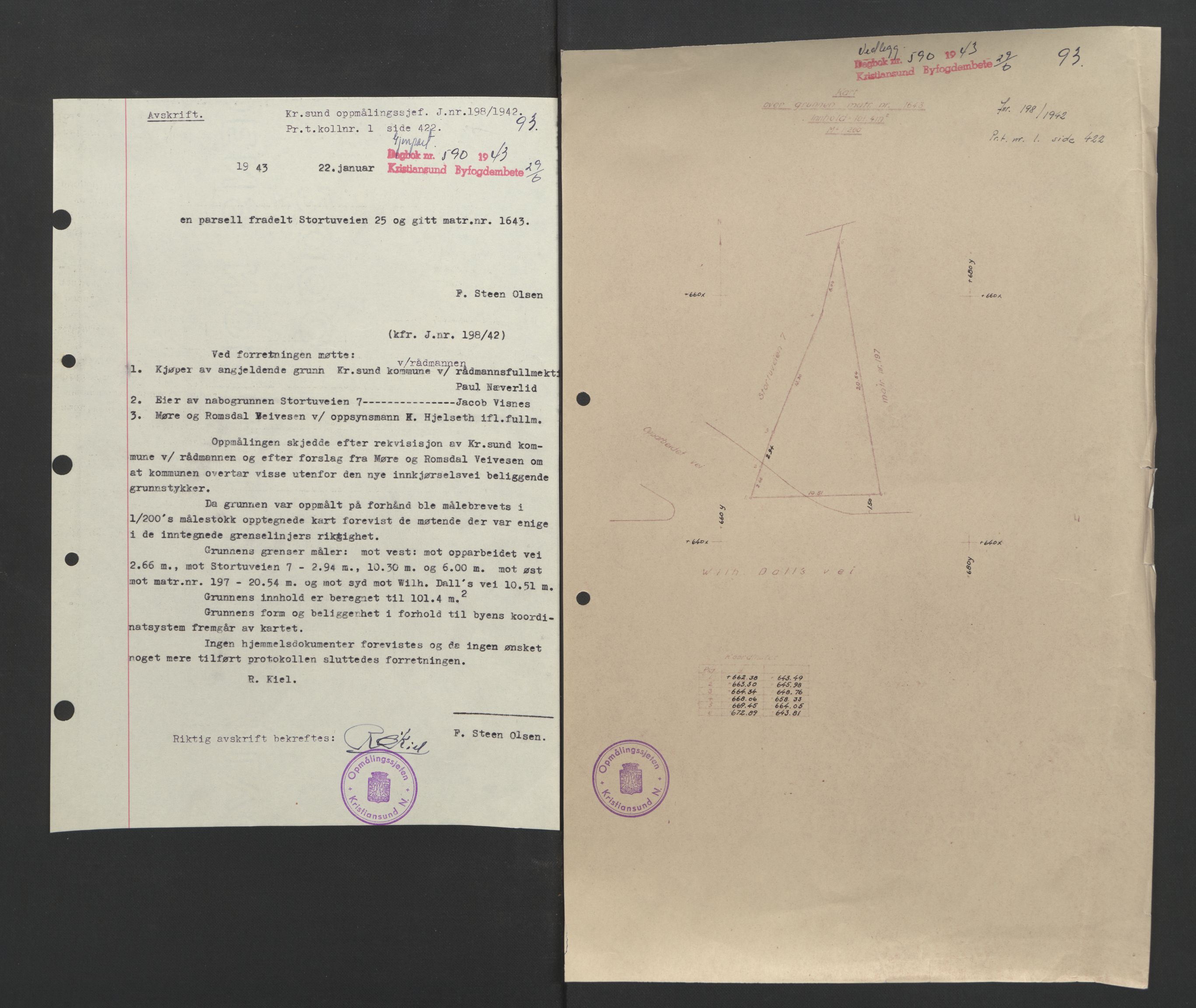 Kristiansund byfogd, AV/SAT-A-4587/A/27: Mortgage book no. 37, 1942-1945, Diary no: : 590/1943