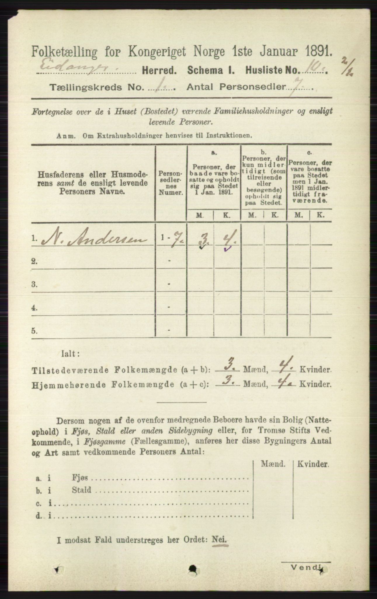 RA, 1891 census for 0813 Eidanger, 1891, p. 41