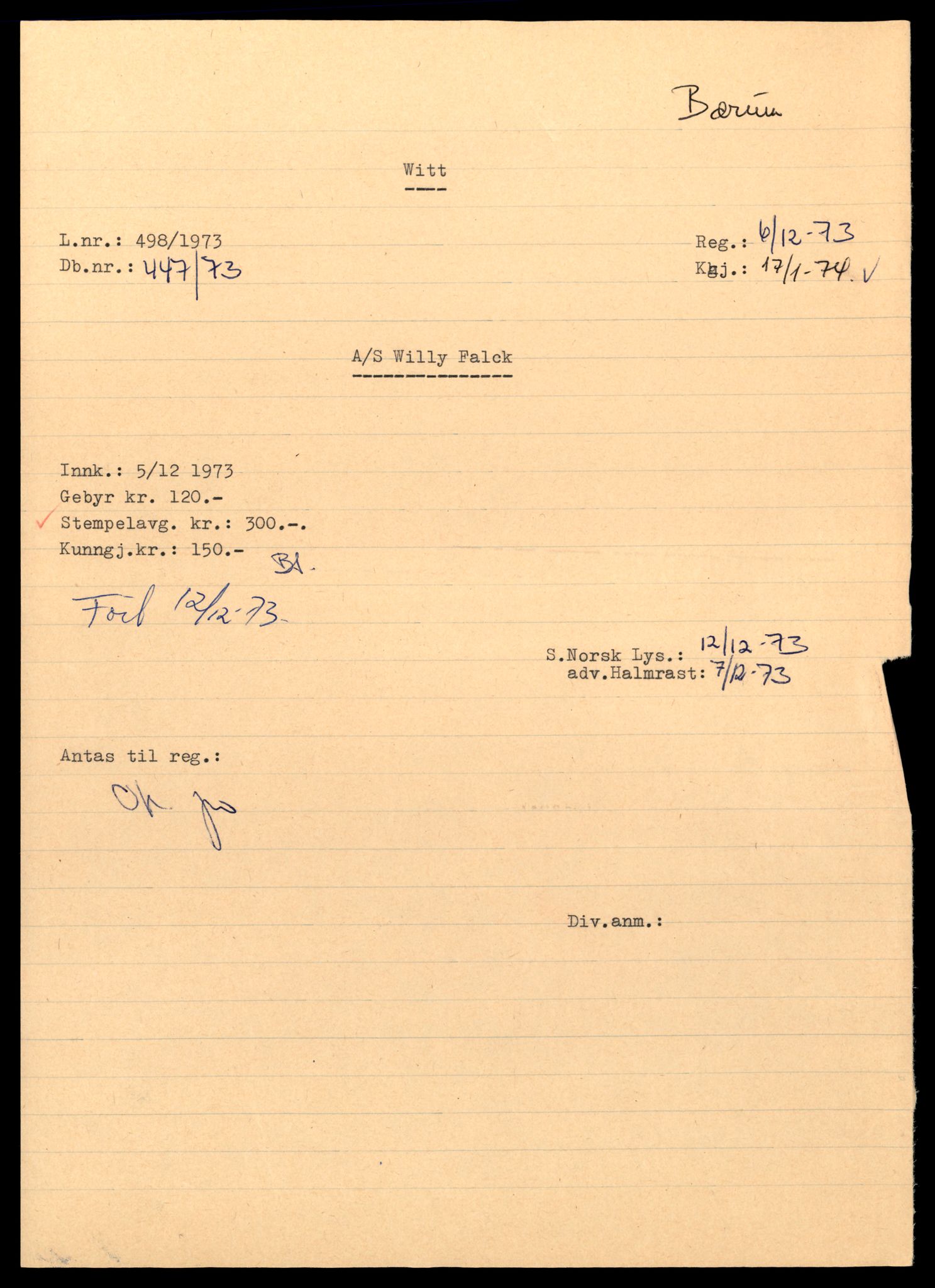 Asker og Bærum tingrett, AV/SAT-A-10379/K/Kb/Kbb/L0076: Aksjeselskap og andelslag i Bærum, Fal - Fe, 1931-1989, p. 1