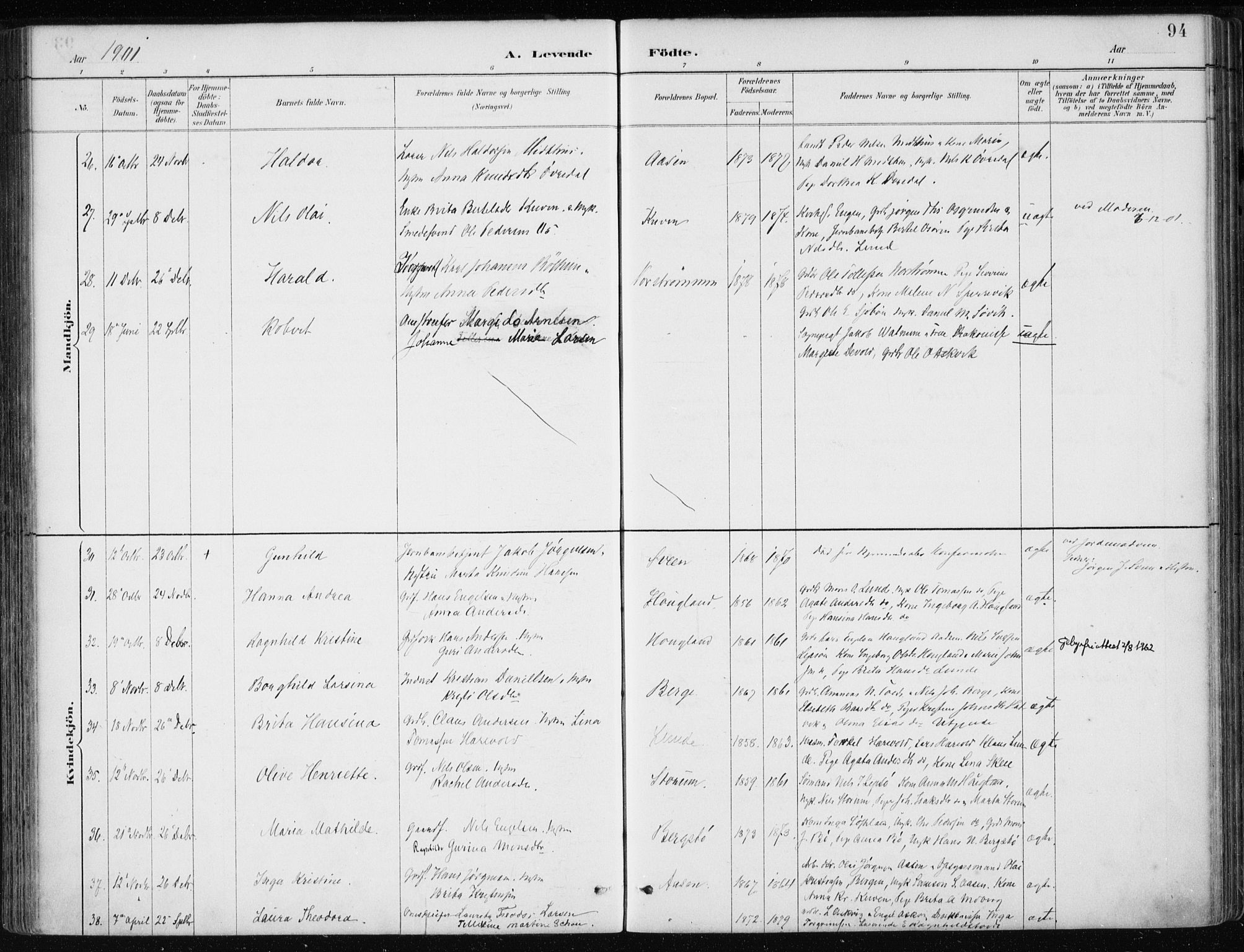 Os sokneprestembete, AV/SAB-A-99929: Parish register (official) no. B 1, 1885-1902, p. 94