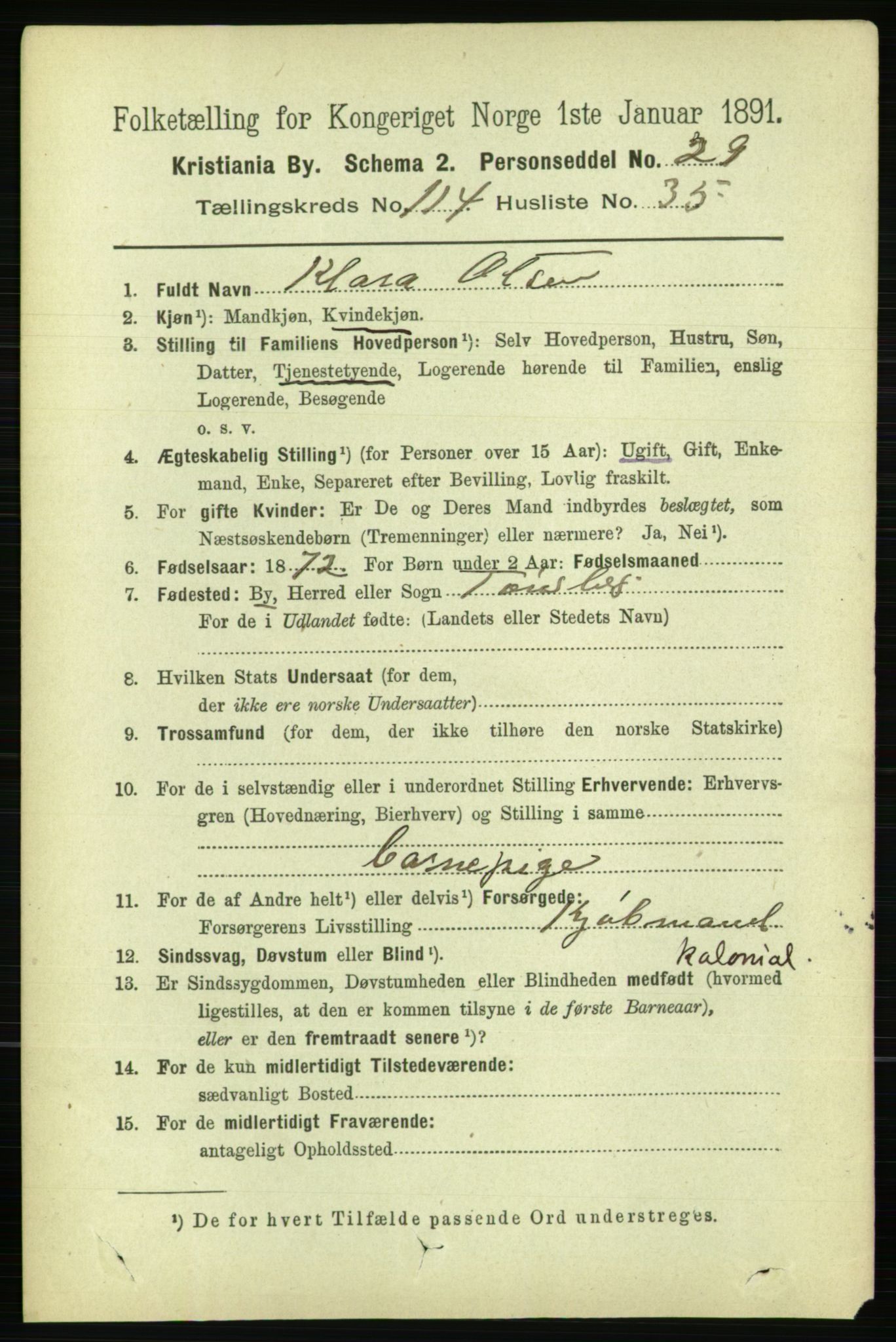 RA, 1891 census for 0301 Kristiania, 1891, p. 61485