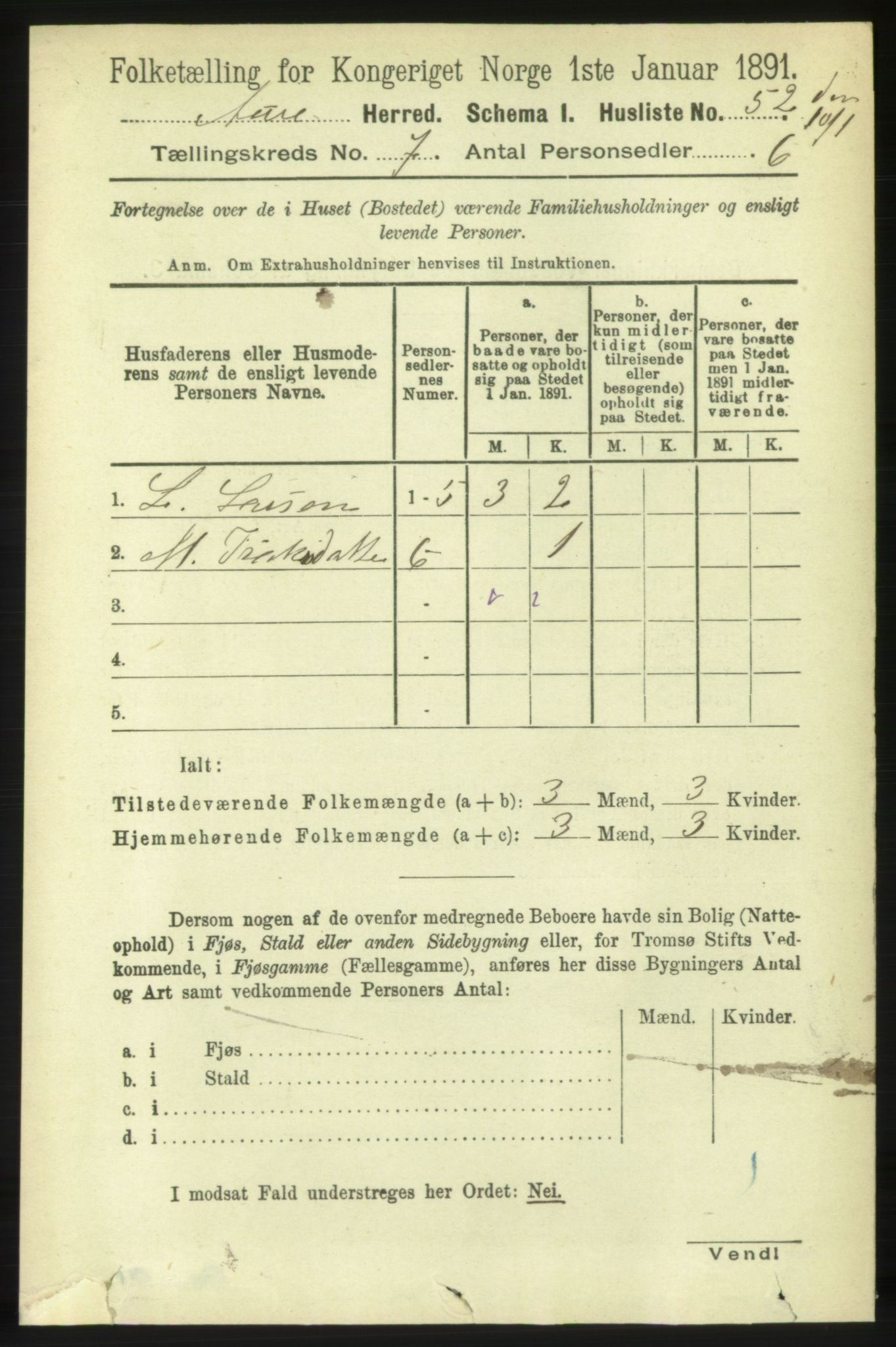 RA, 1891 census for 1569 Aure, 1891, p. 3834