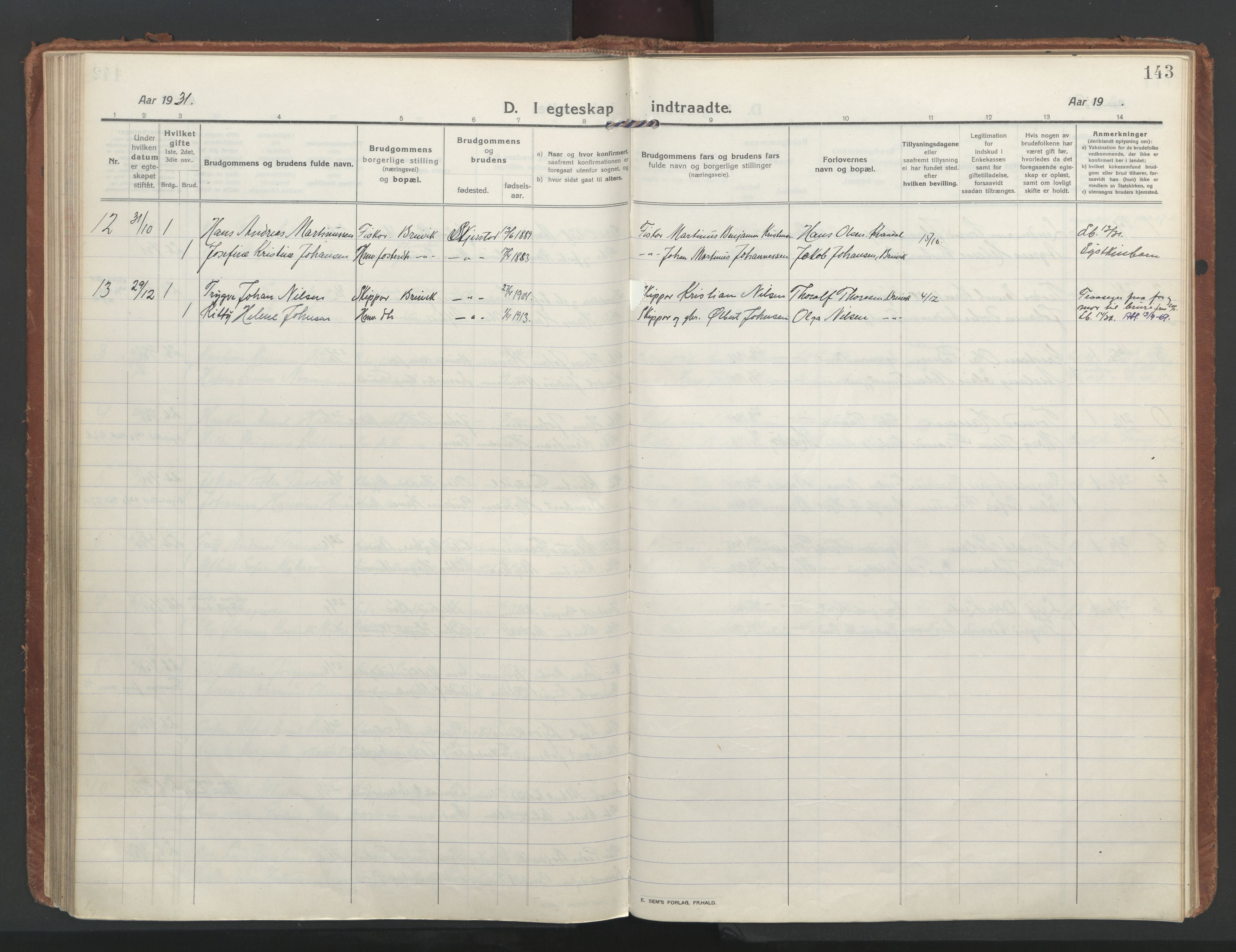 Ministerialprotokoller, klokkerbøker og fødselsregistre - Nordland, SAT/A-1459/852/L0748: Parish register (official) no. 852A18, 1913-1932, p. 143