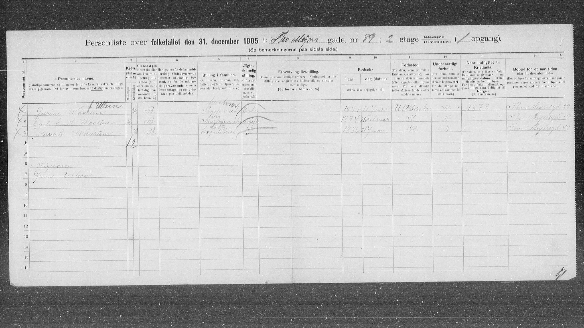 OBA, Municipal Census 1905 for Kristiania, 1905, p. 58323