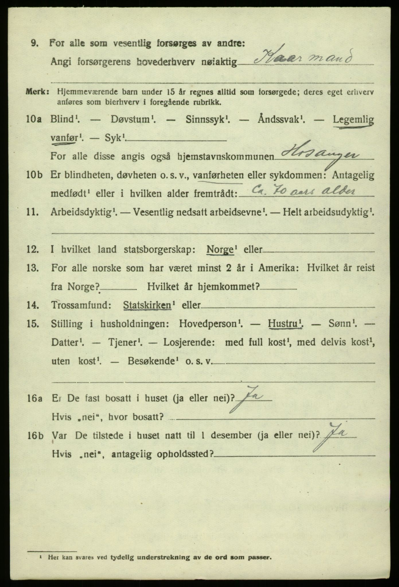SAB, 1920 census for Hosanger, 1920, p. 2358