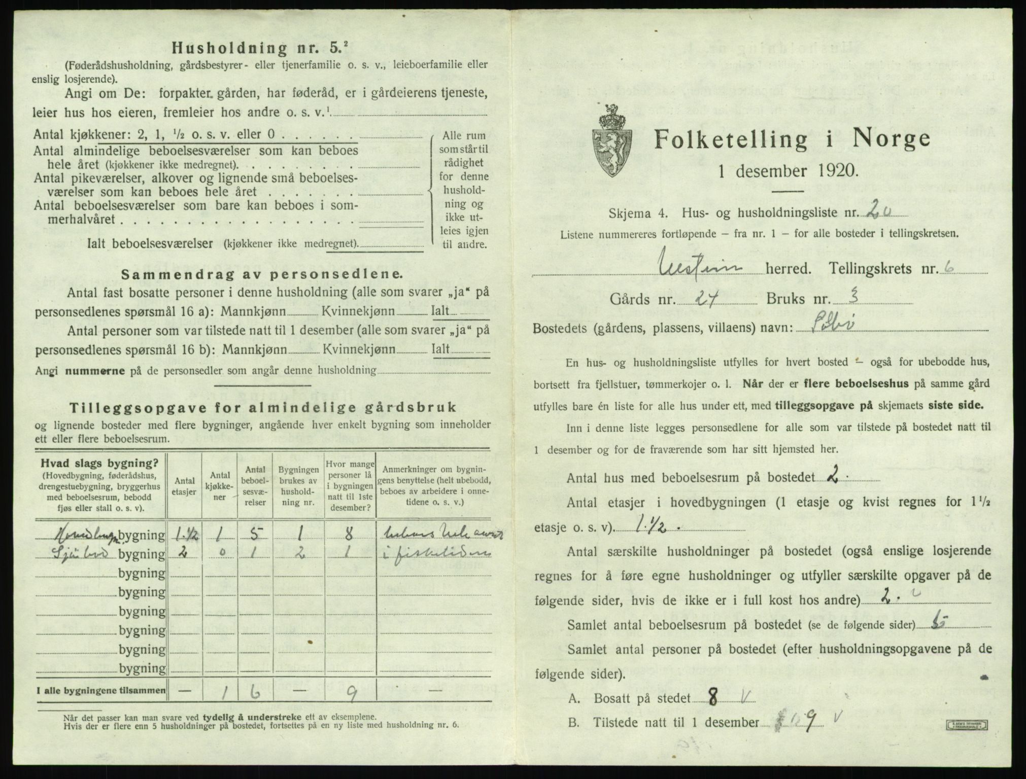 SAT, 1920 census for Ulstein, 1920, p. 482