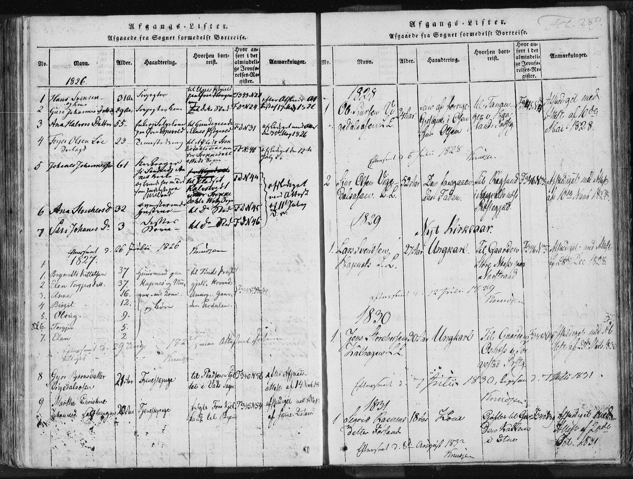Vikedal sokneprestkontor, SAST/A-101840/01/IV: Parish register (official) no. A 3, 1817-1850, p. 289