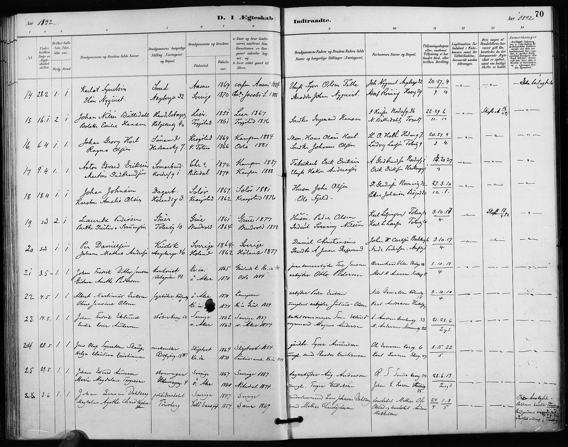 Kampen prestekontor Kirkebøker, AV/SAO-A-10853/F/Fa/L0004: Parish register (official) no. I 4, 1885-1892, p. 70