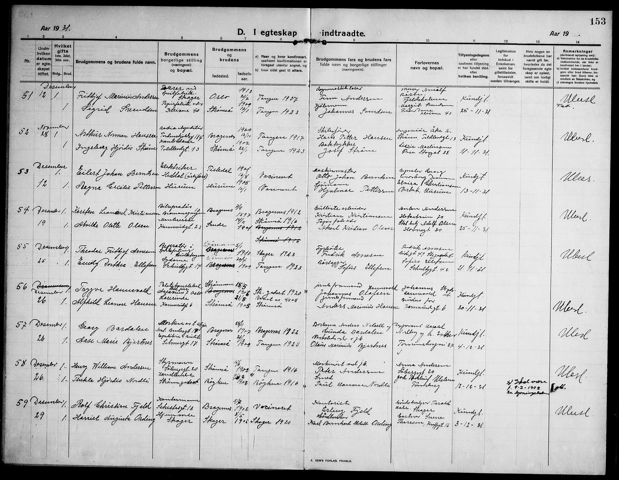 Strømsø kirkebøker, AV/SAKO-A-246/F/Fa/L0027: Parish register (official) no. I 28, 1912-1931, p. 153