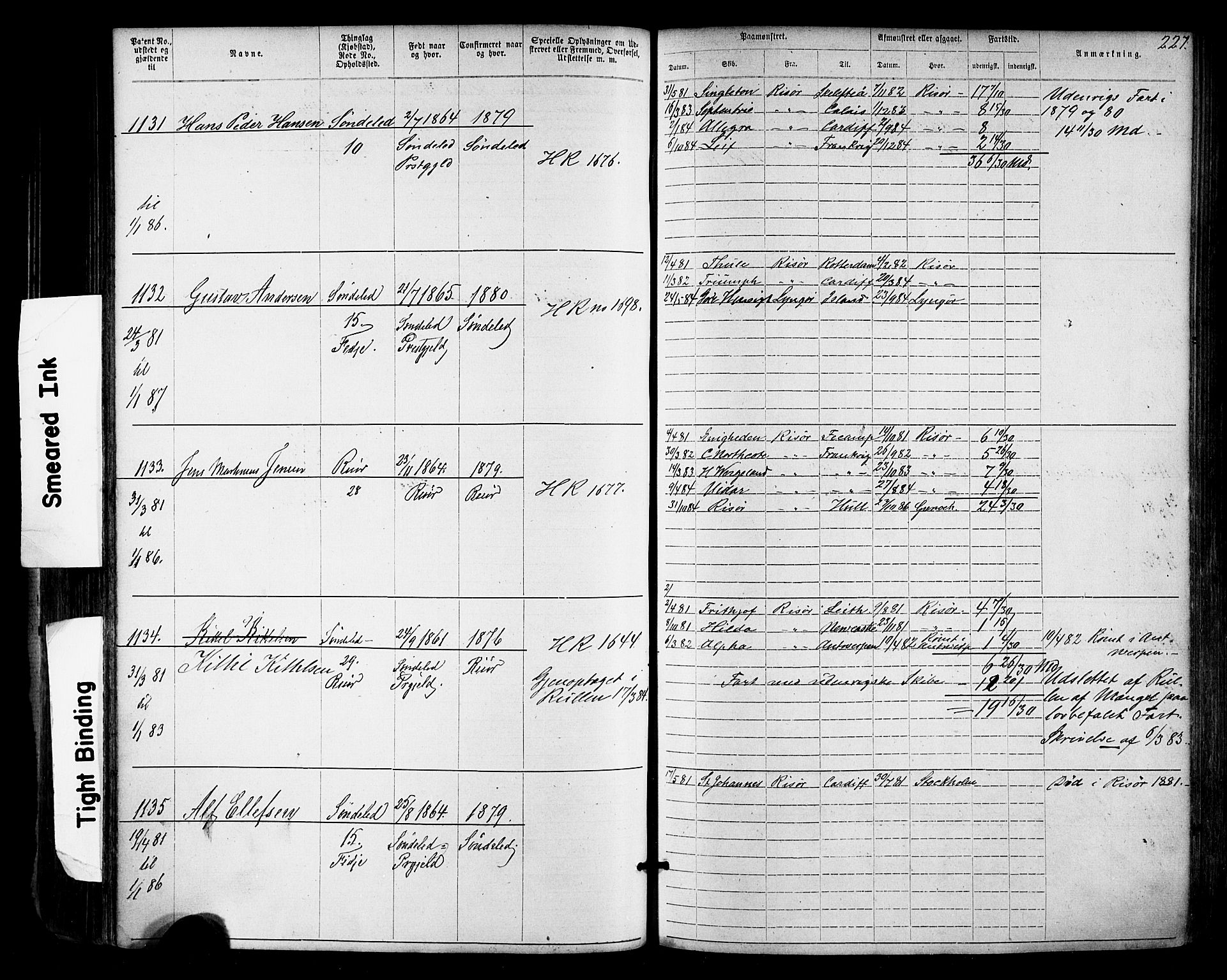 Risør mønstringskrets, SAK/2031-0010/F/Fa/L0003: Annotasjonsrulle nr 1-1913 med register, T-7, 1863-1899, p. 165