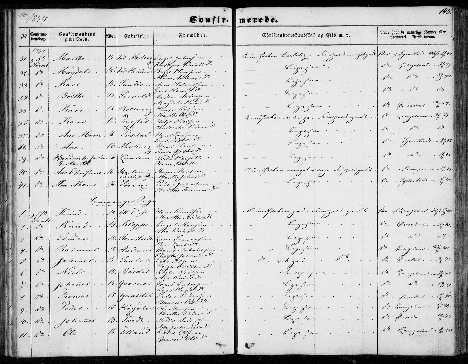 Os sokneprestembete, SAB/A-99929: Parish register (official) no. A 16, 1851-1859, p. 145