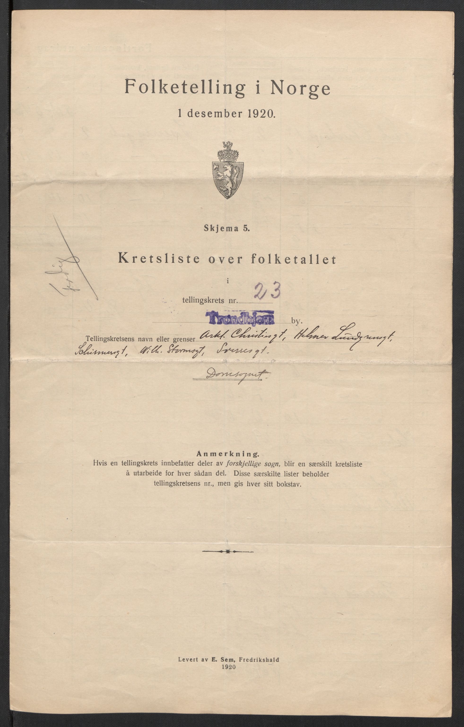 SAT, 1920 census for Trondheim, 1920, p. 83