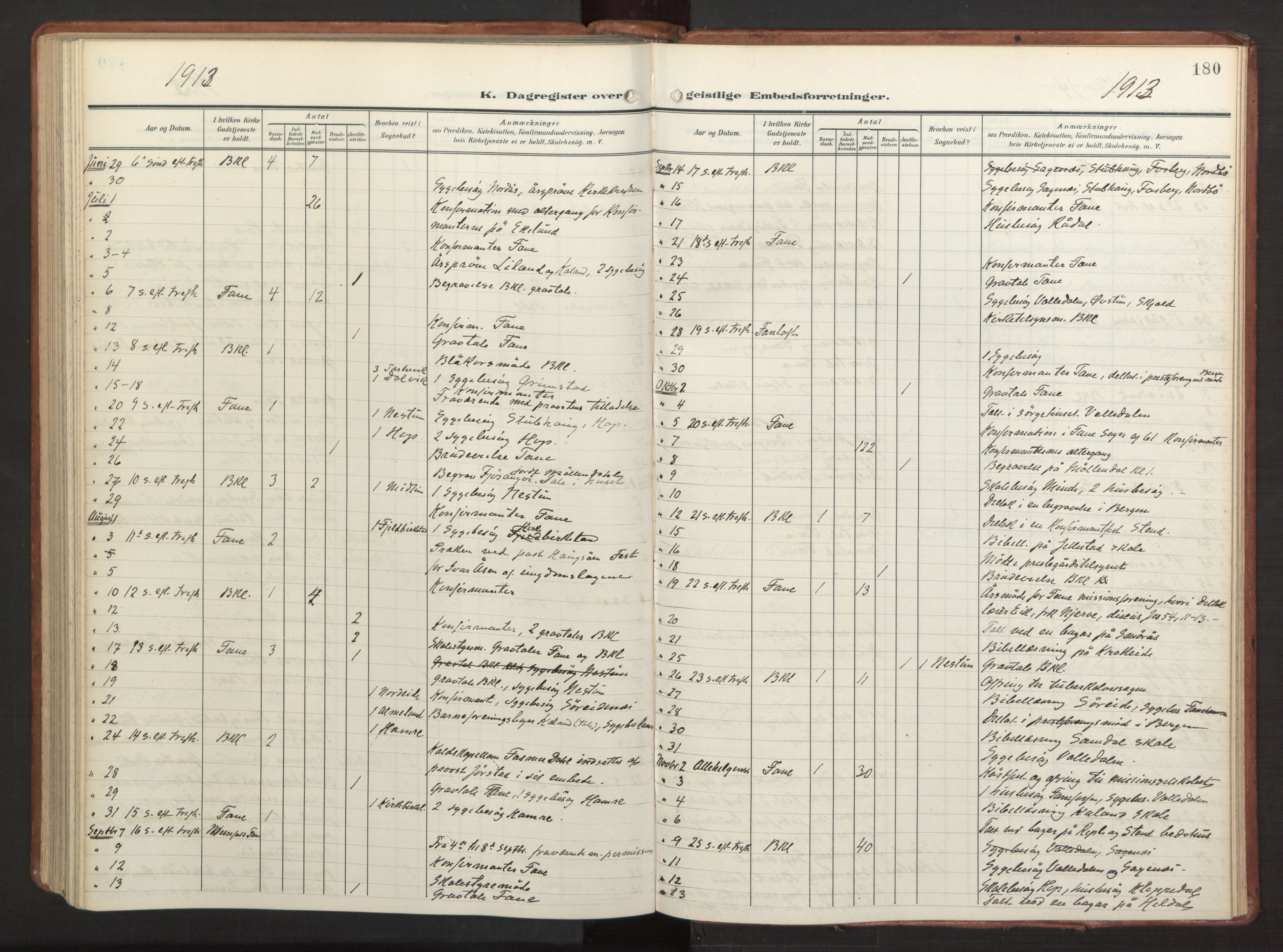 Fana Sokneprestembete, AV/SAB-A-75101/H/Haa/Haab/L0004: Parish register (official) no. B 4, 1908-1915, p. 180