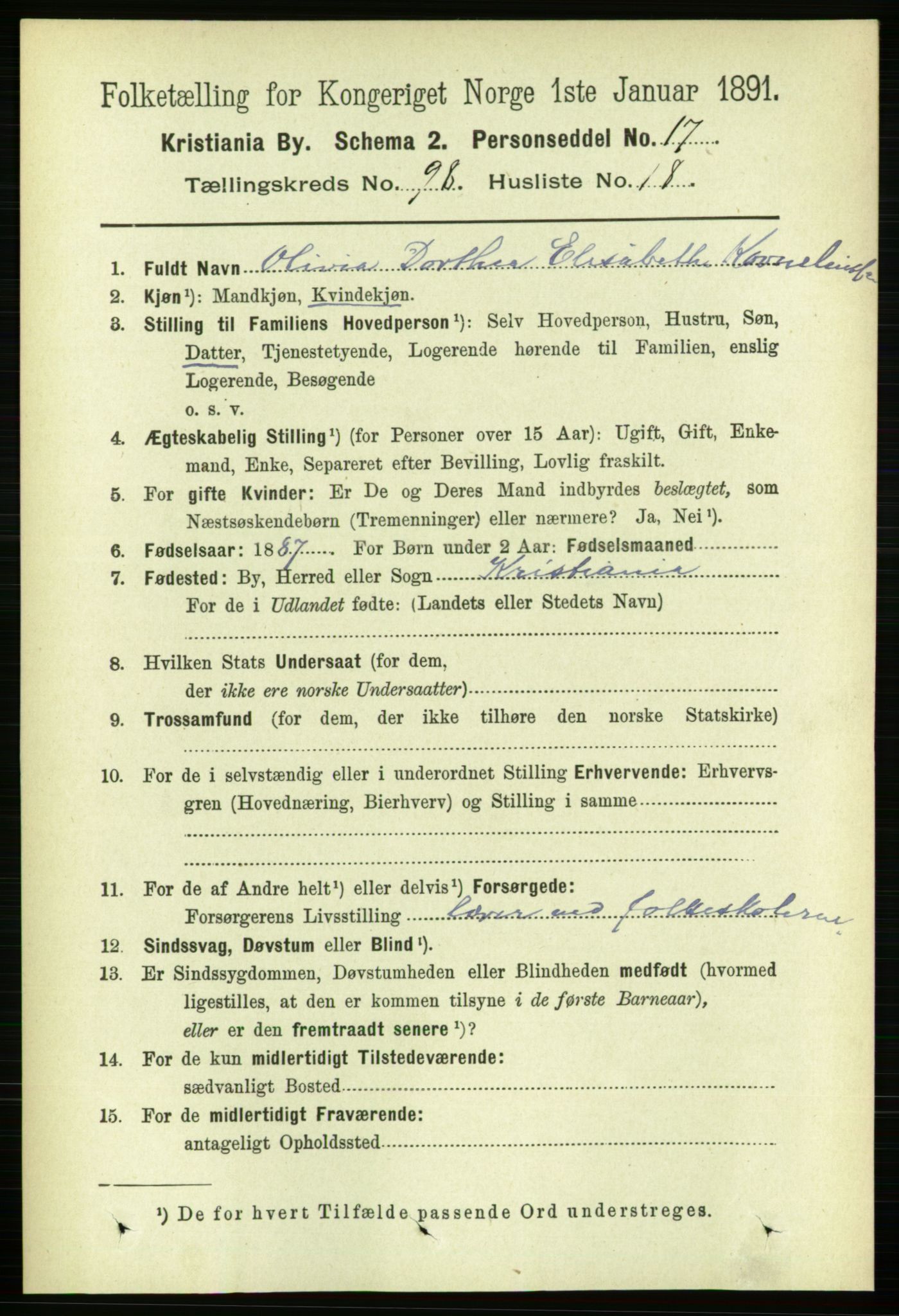 RA, 1891 census for 0301 Kristiania, 1891, p. 48249