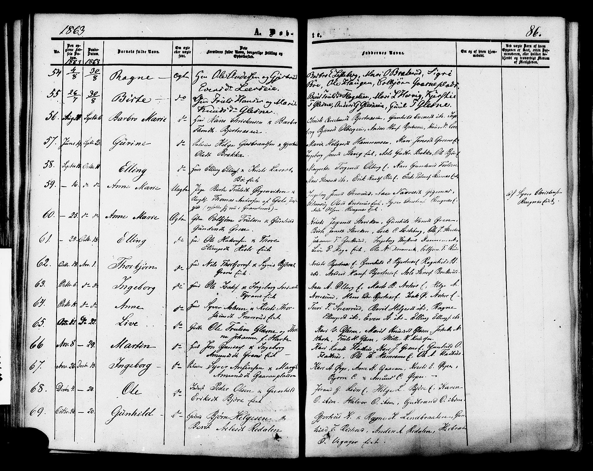 Krødsherad kirkebøker, AV/SAKO-A-19/F/Fa/L0003: Parish register (official) no. 3, 1851-1872, p. 86