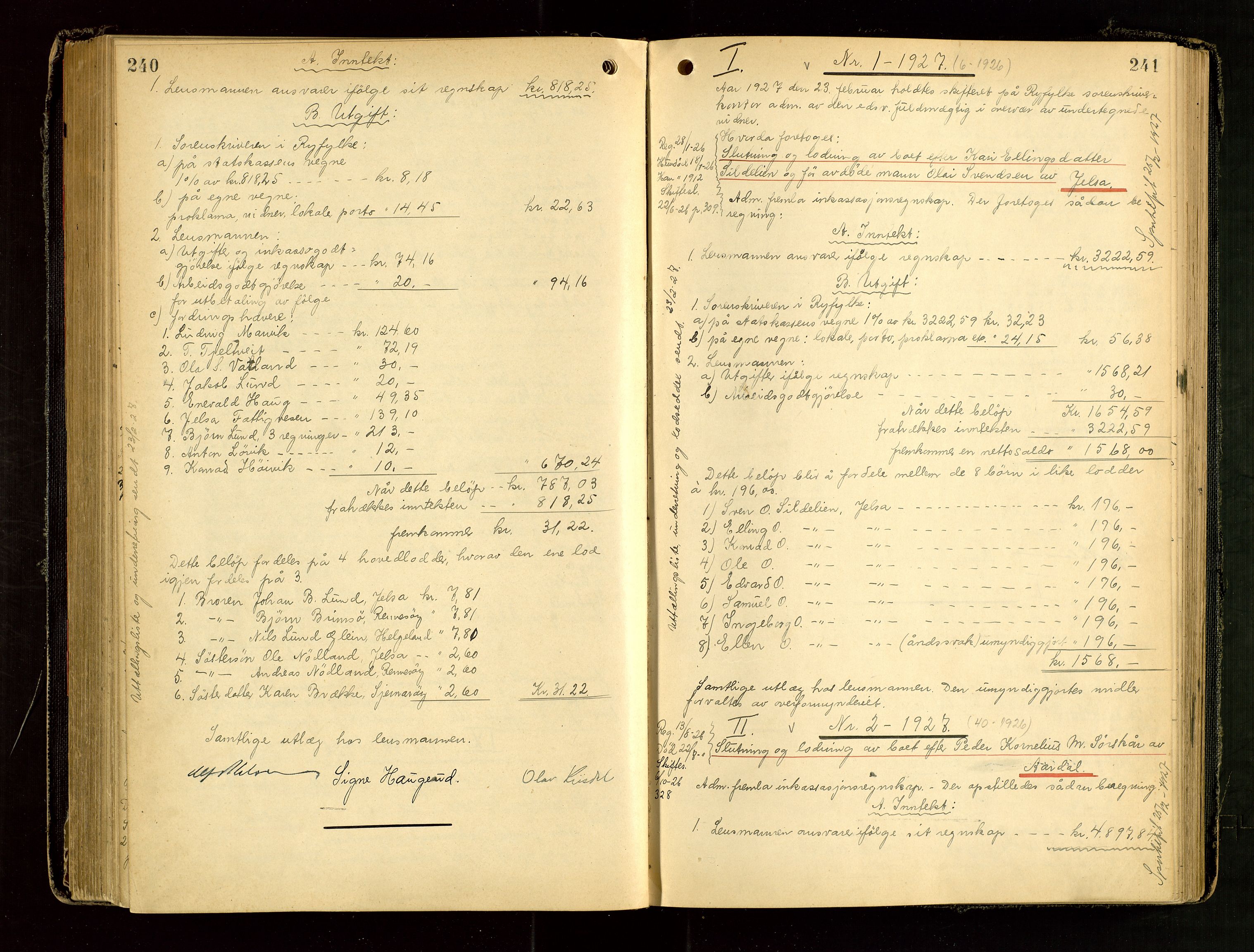 Ryfylke tingrett, AV/SAST-A-100055/001/IV/IVG/L0006: Skifteutlodningsprotokoll Med register, 1924-1929, p. 240-241