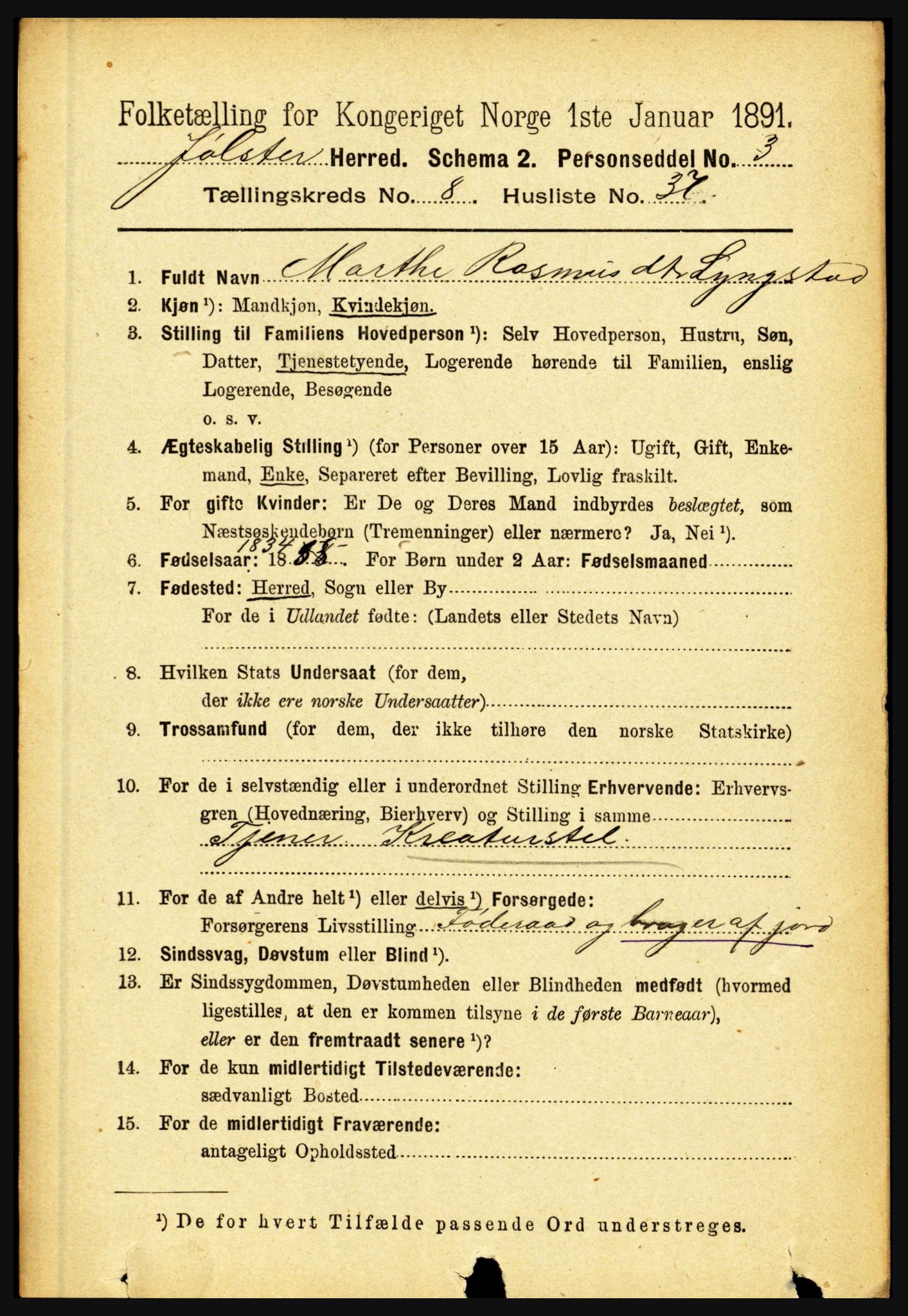 RA, 1891 census for 1431 Jølster, 1891, p. 3089