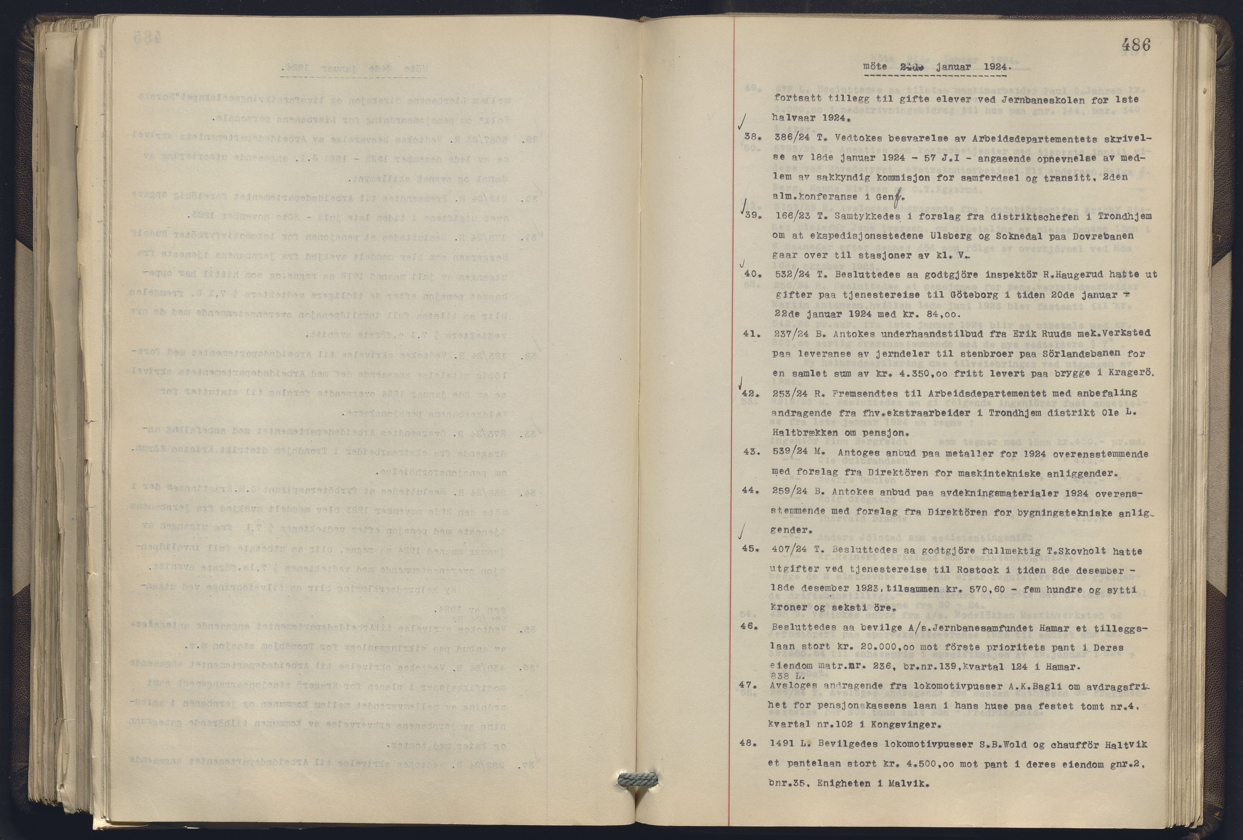 Norges statsbaner, Administrasjons- økonomi- og personalavdelingen, RA/S-3412/A/Aa/L0019: Forhandlingsprotokoll, 1922-1924, p. 486