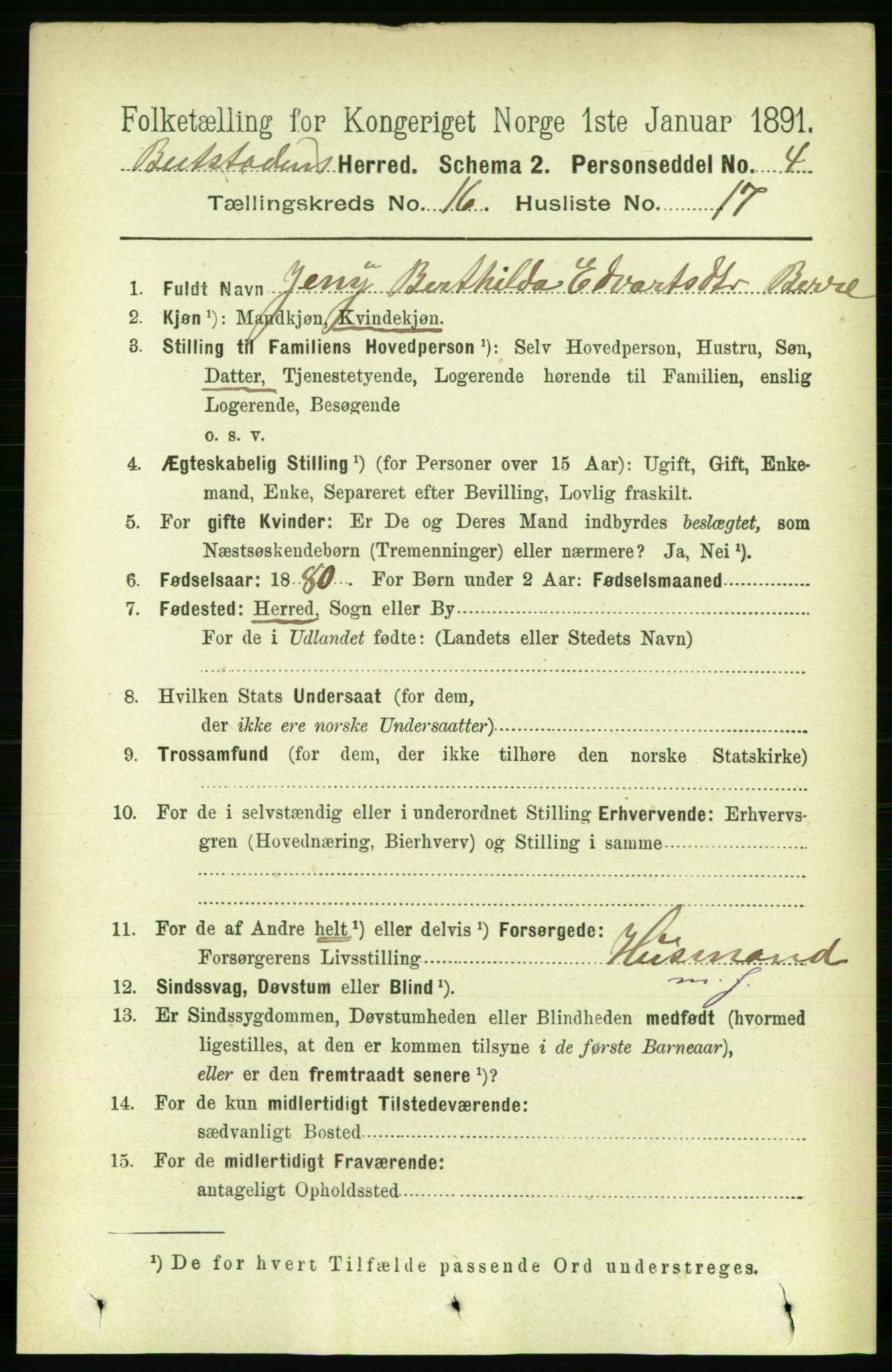 RA, 1891 census for 1727 Beitstad, 1891, p. 4291