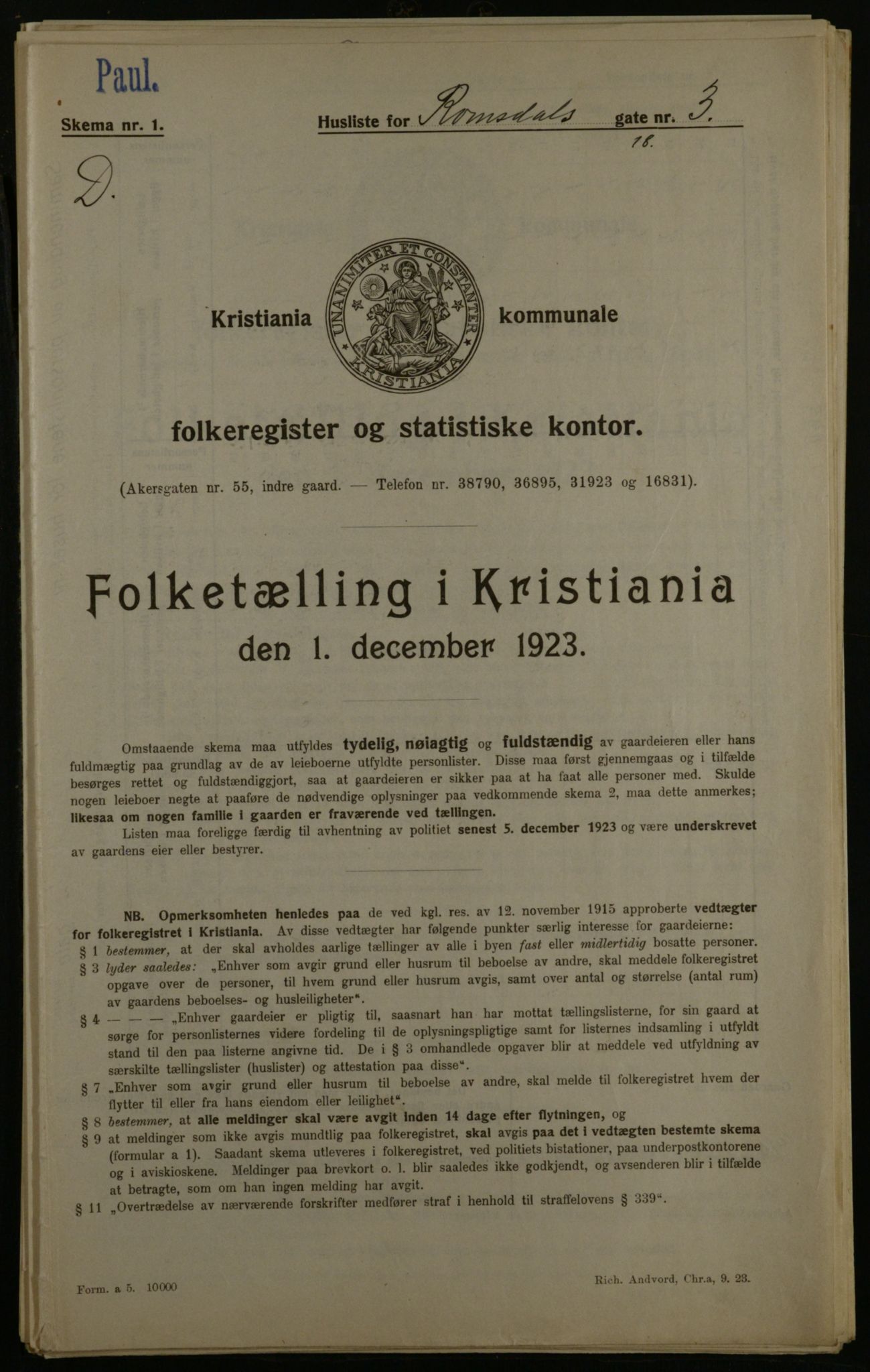 OBA, Municipal Census 1923 for Kristiania, 1923, p. 91880