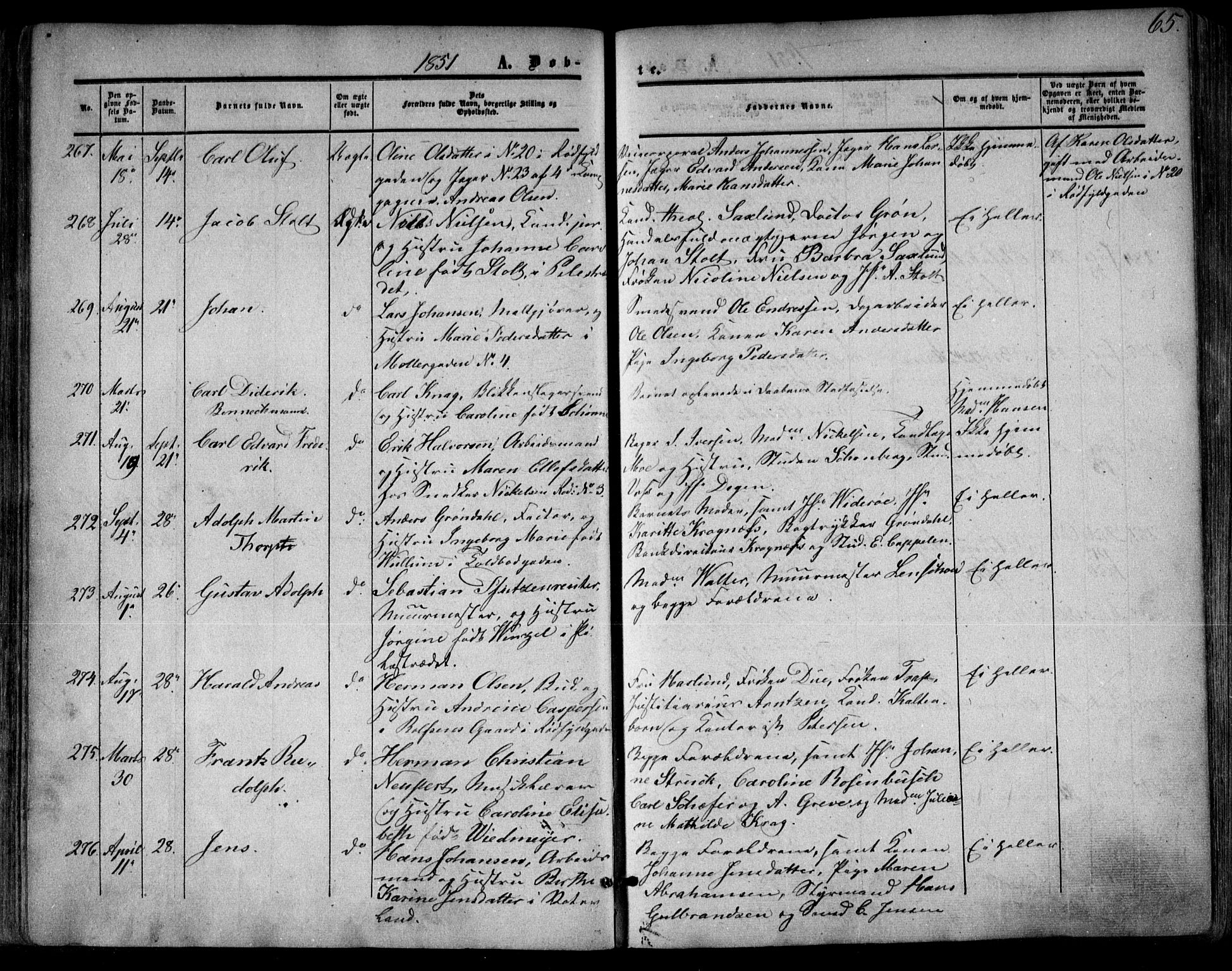 Oslo domkirke Kirkebøker, SAO/A-10752/F/Fa/L0014: Parish register (official) no. 14, 1850-1857, p. 65